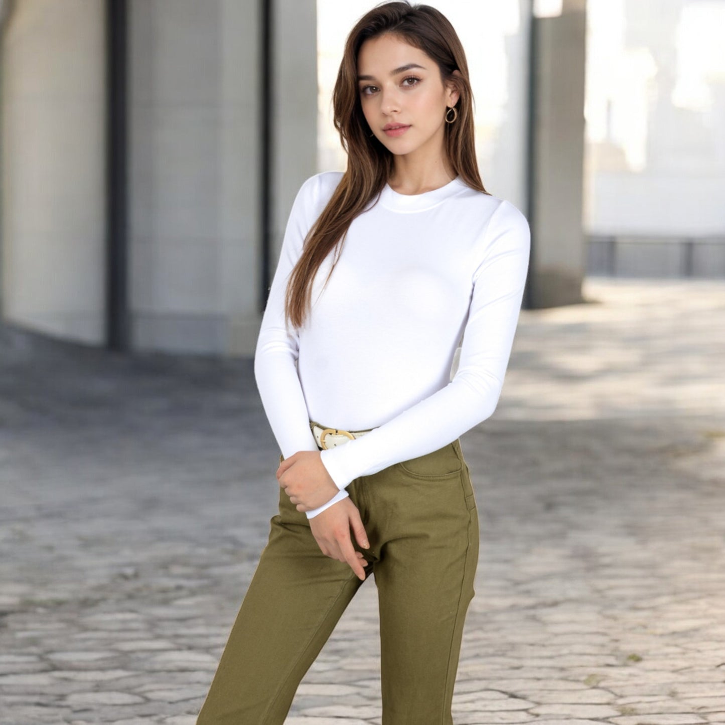 Anna-Kaci Women's Ribbed Long Sleeve Fitted Crew Neck Top