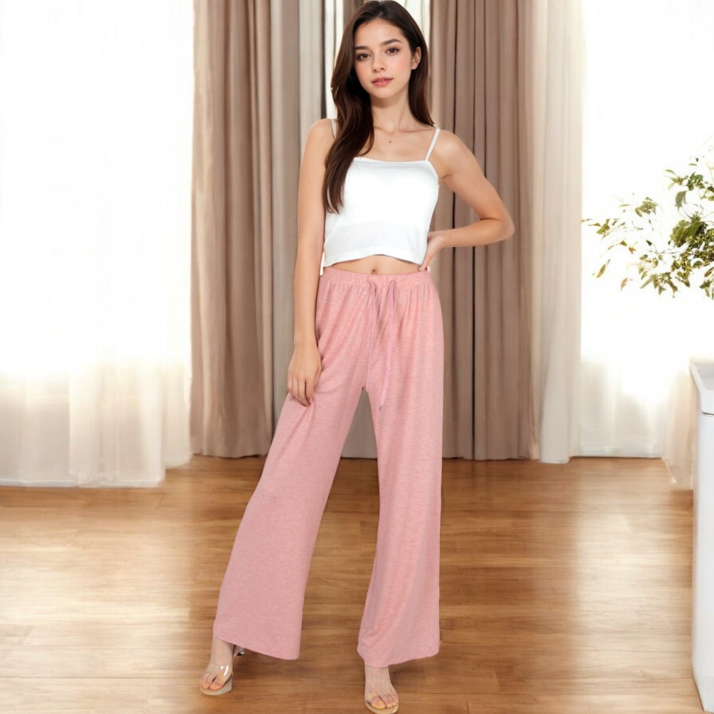 Anna-Kaci Women's Relaxed Fit Wide-Leg Lounge Pants with Adjustable Drawstring