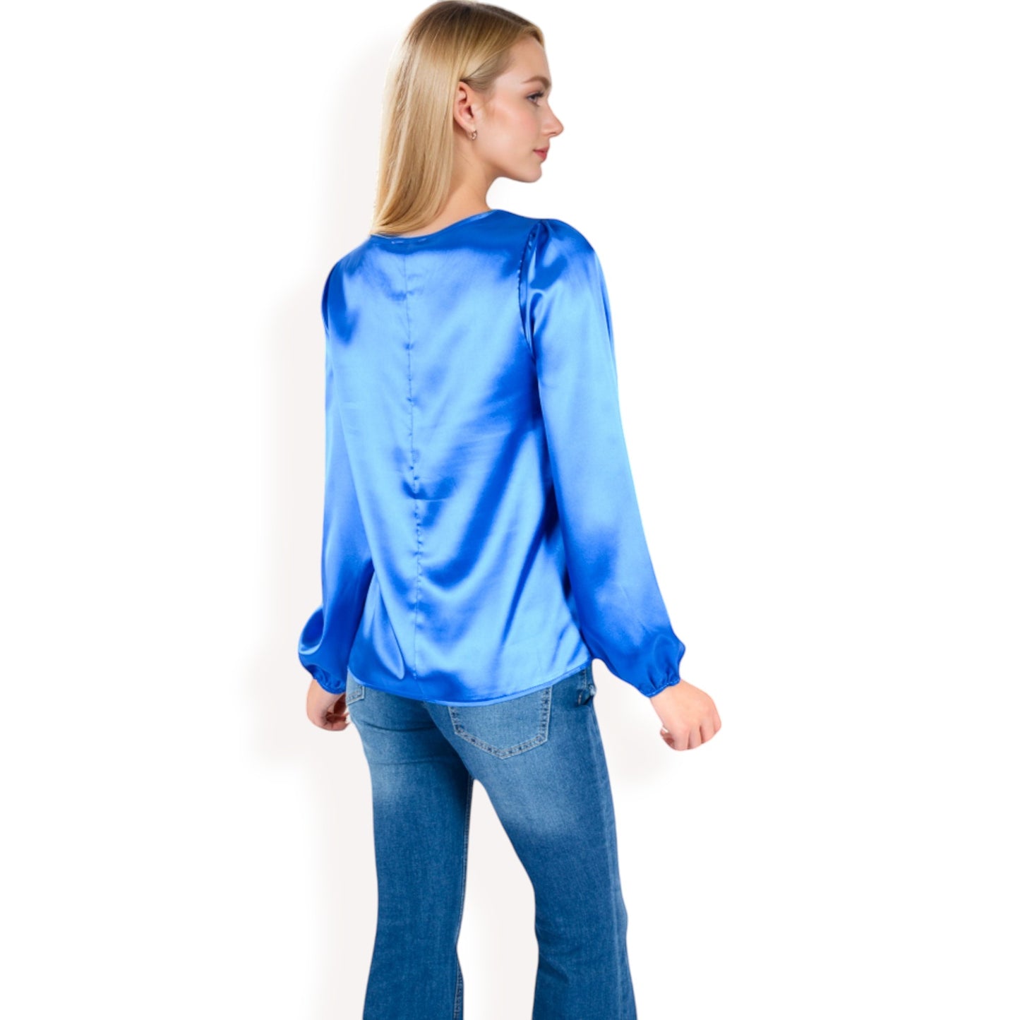 Anna-Kaci Women's Satin Blouse with Keyhole Neckline and Long Sleeves