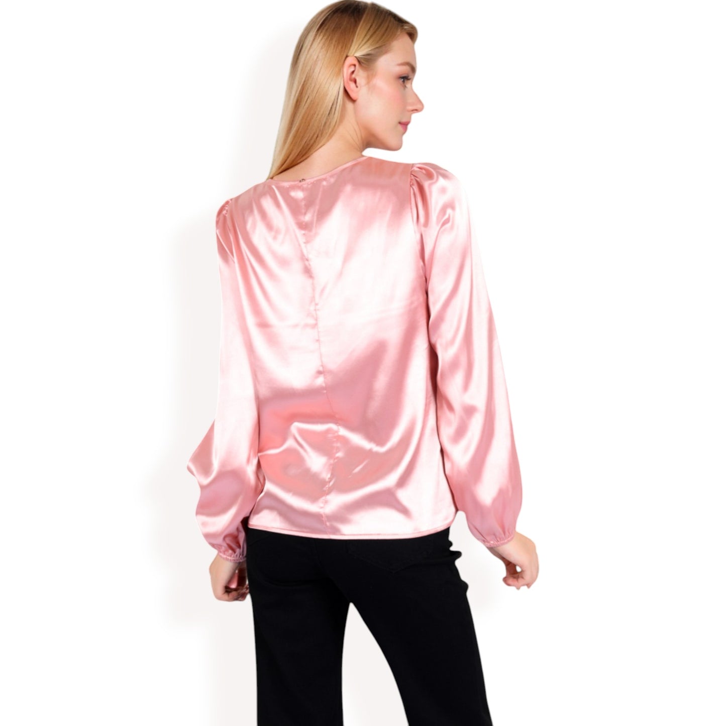 Anna-Kaci Women's Satin Blouse with Keyhole Neckline and Long Sleeves