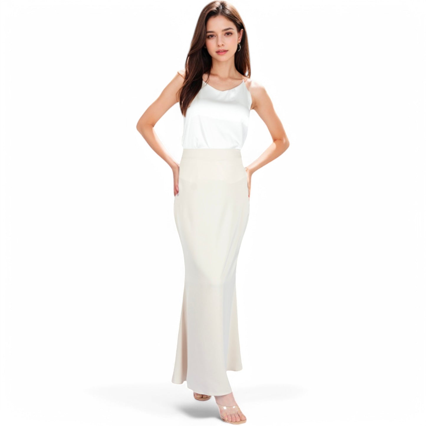 Anna-Kaci Women's Satin Maxi Skirt With High Waist And Flowing A-Line Design