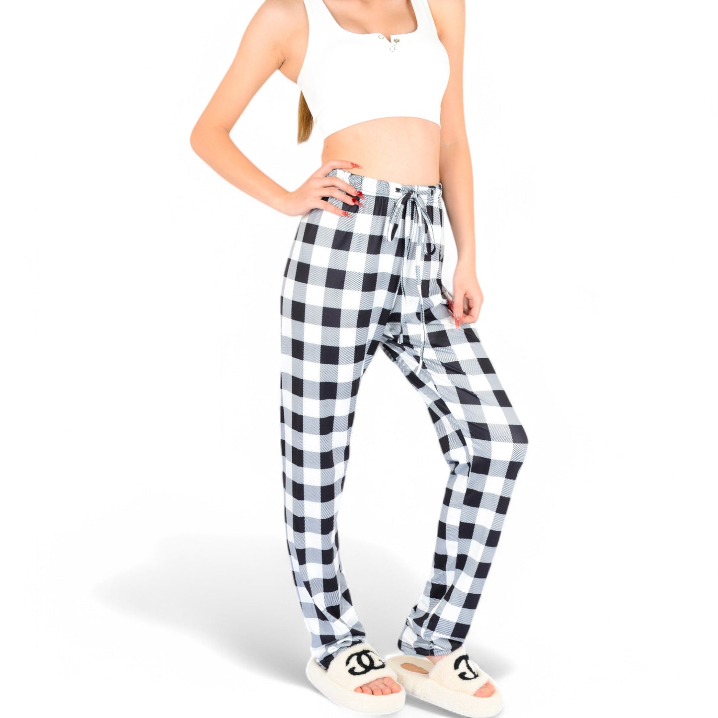 Anna-Kaci Women's Plaid Flannel Lounge Pants with Elastic Waistband and Adjustable Drawstring