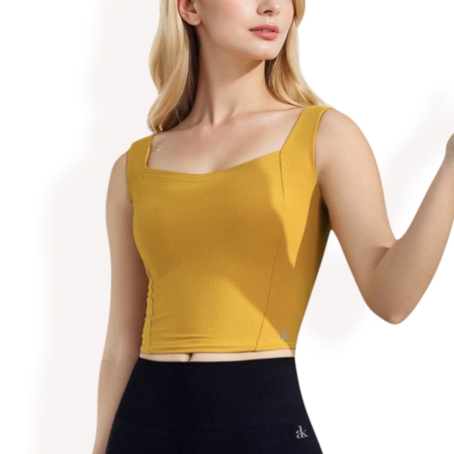 Anna-Kaci Women's Ribbed Square Neck Cropped Tank Top