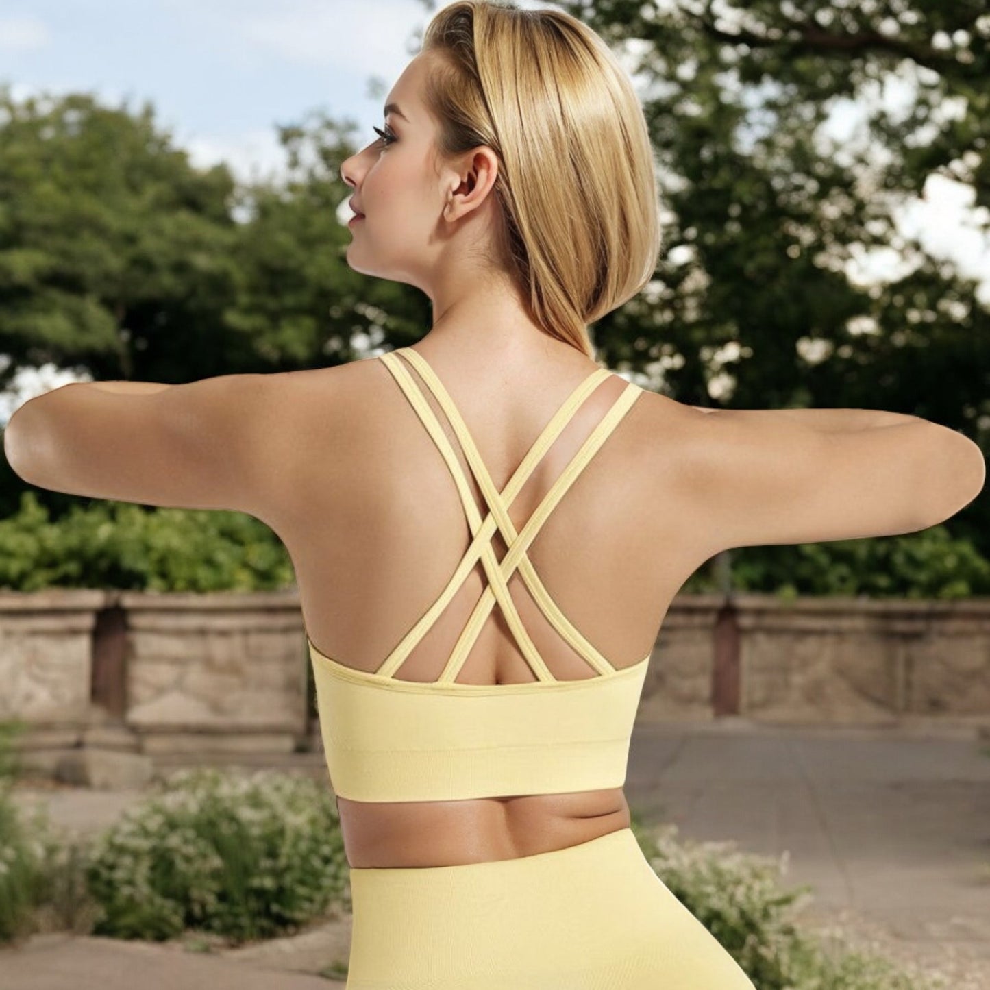 Anna-Kaci Women's Ribbed Seamless Sports Bra with Crisscross Back