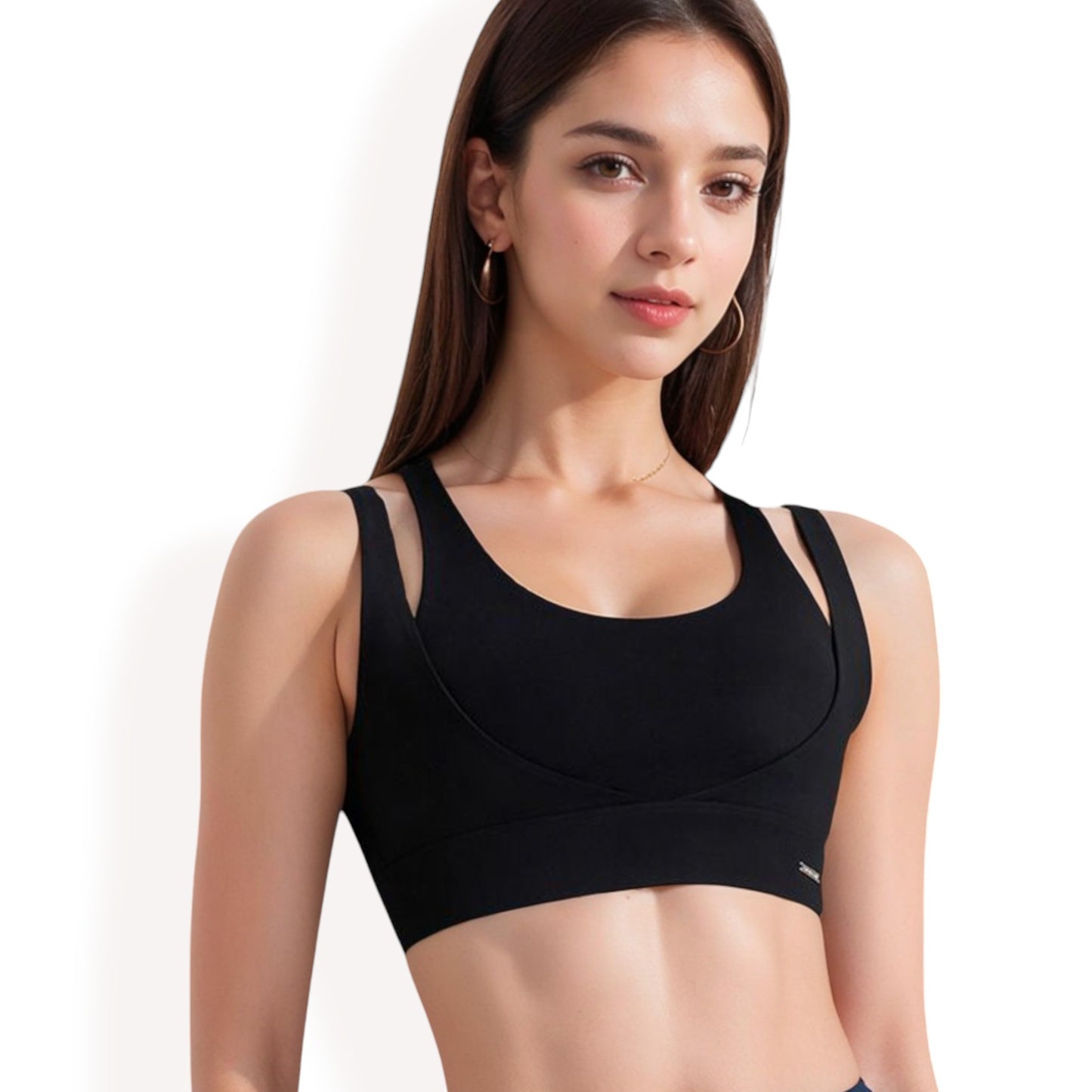 Anna-Kaci Women's Double Strap Scoop Neck Sports Bra with Wide Underband