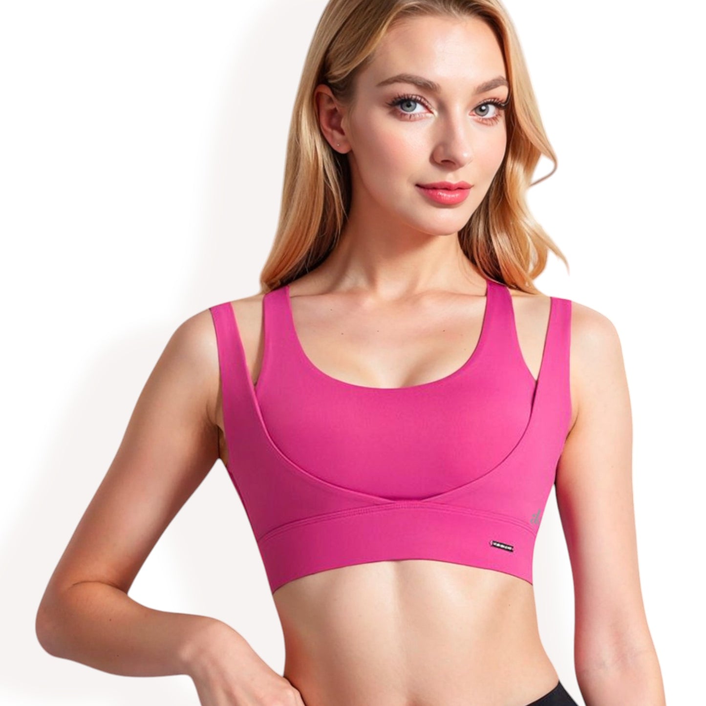 Anna-Kaci Women's Double Strap Scoop Neck Sports Bra with Wide Underband