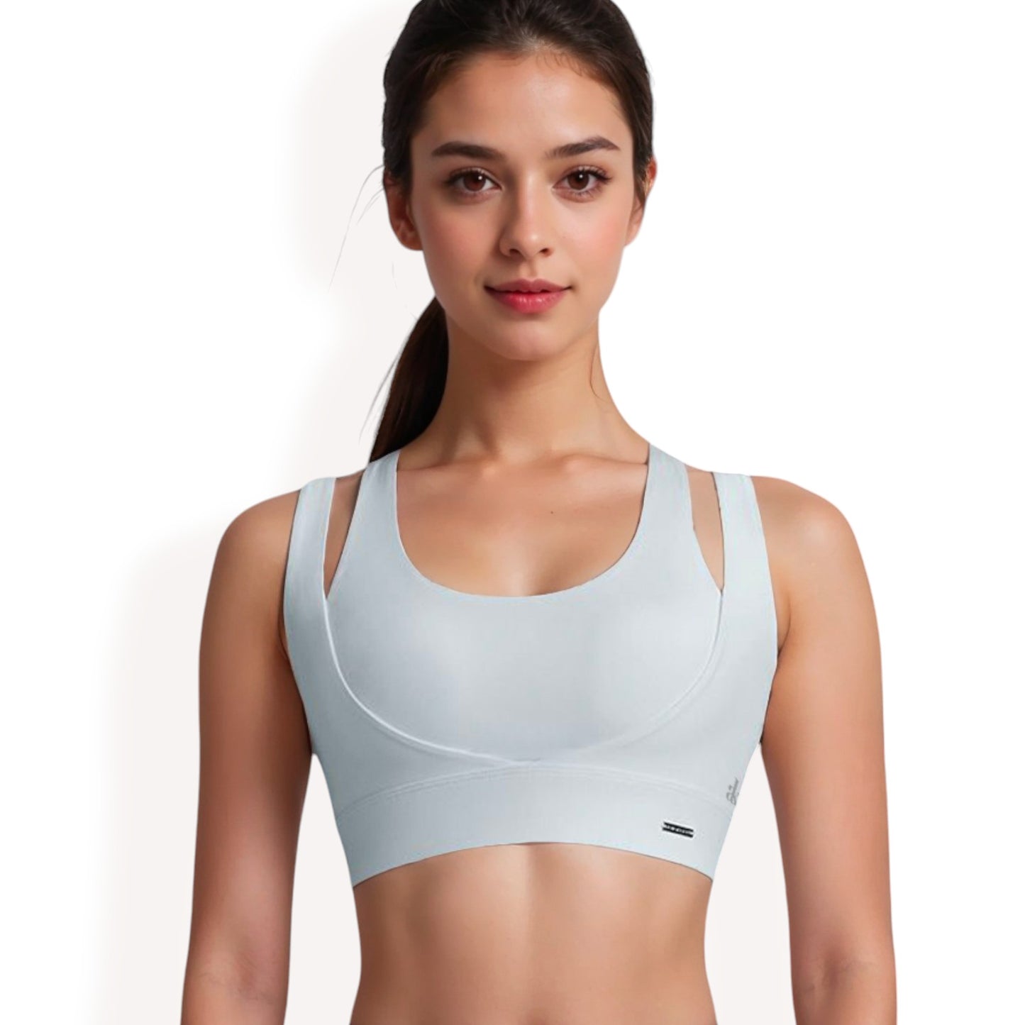Anna-Kaci Women's Double Strap Scoop Neck Sports Bra with Wide Underband