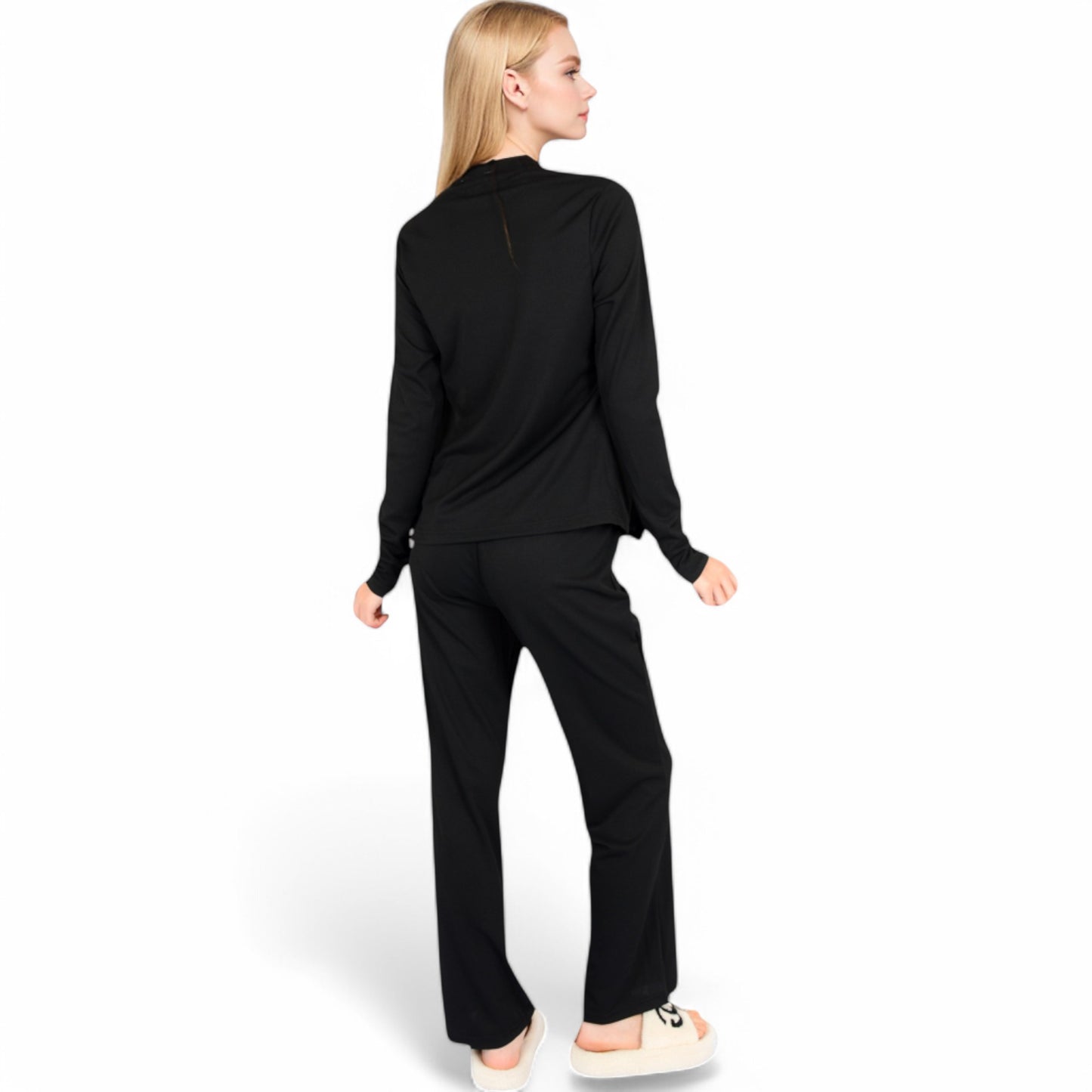Anna-Kaci Women's Ribbed Knit Lounge Set with Open Front Cardigan, Bralette, and Wide-Leg Pants
