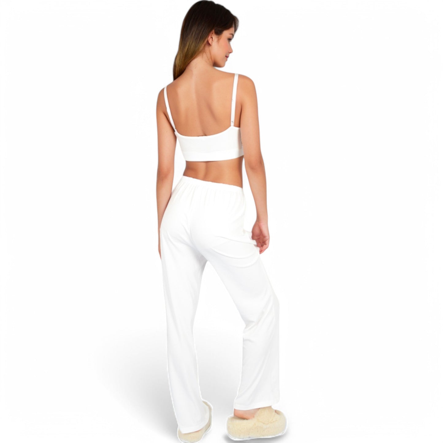 Anna-Kaci Women's Ribbed Knit Lounge Set with Open Front Cardigan, Bralette, and Wide-Leg Pants