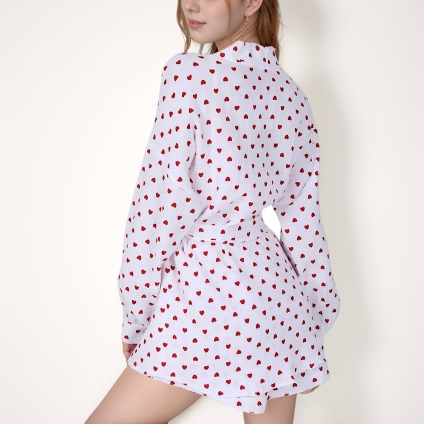 Anna-Kaci Lounge Women's Heart Print Long Sleeve Robe with Matching Belted Waist and Relaxed Fit