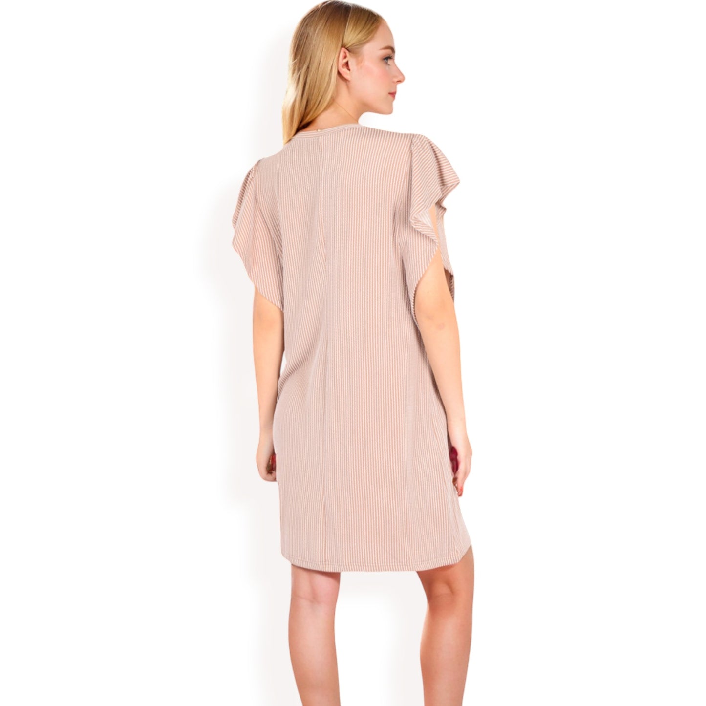 Anna-Kaci Women's Ruffle Sleeve Textured Knit Mini Shift Dress