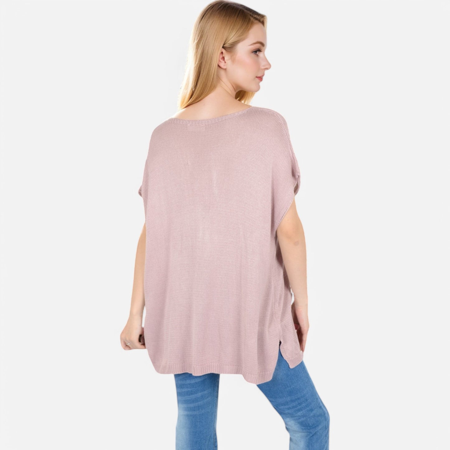 Anna-Kaci Women's V-Neck Knit Top with Short Sleeves and Relaxed Fit