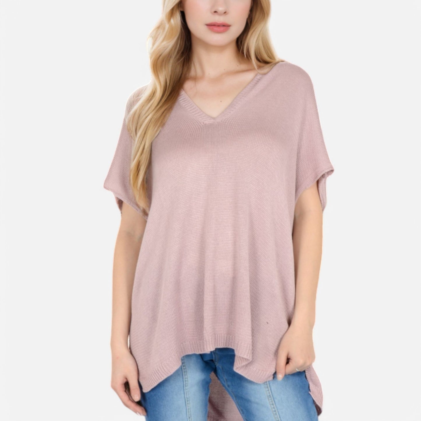Anna-Kaci Women's V-Neck Knit Top with Short Sleeves and Relaxed Fit