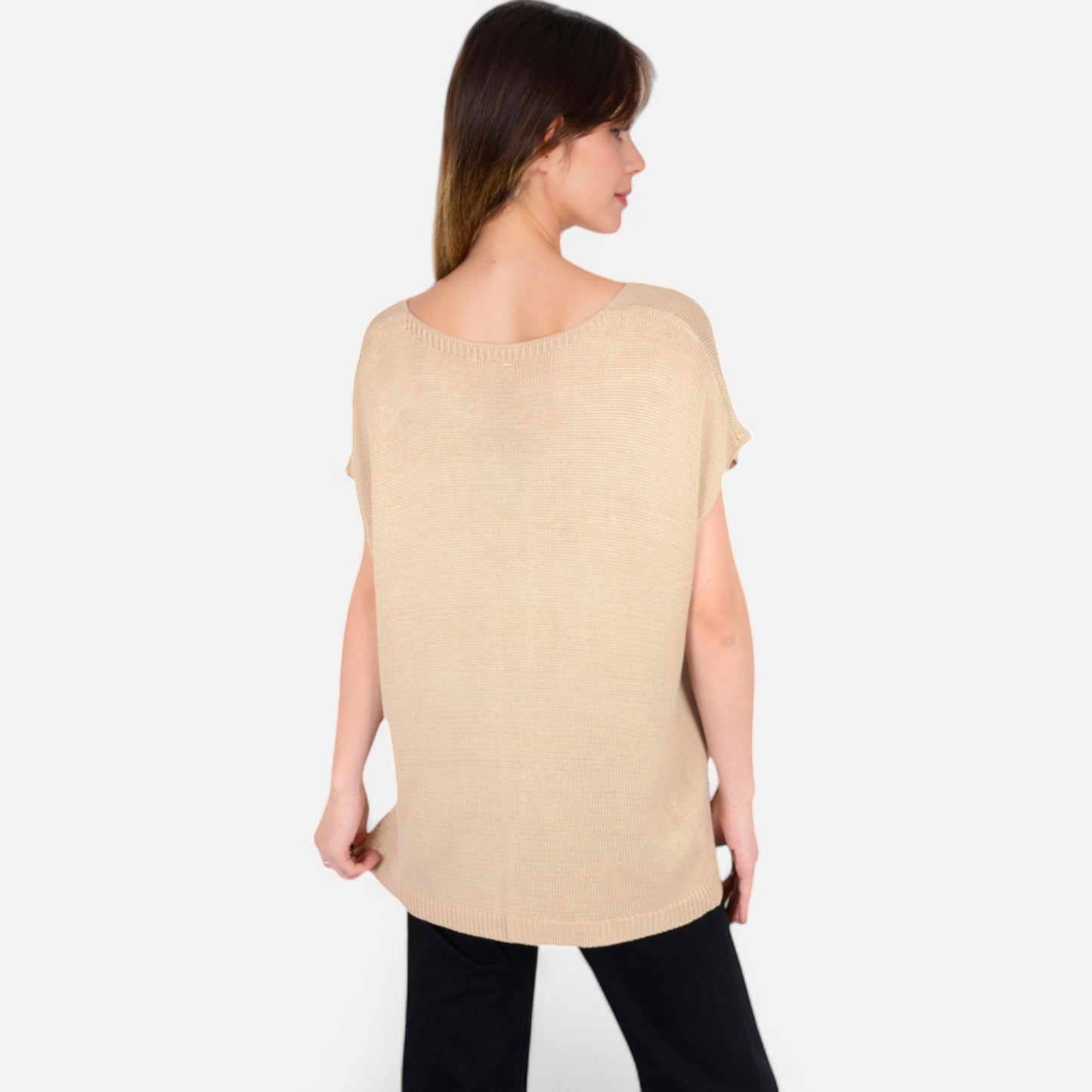 Anna-Kaci Women's V-Neck Knit Top with Short Sleeves and Relaxed Fit