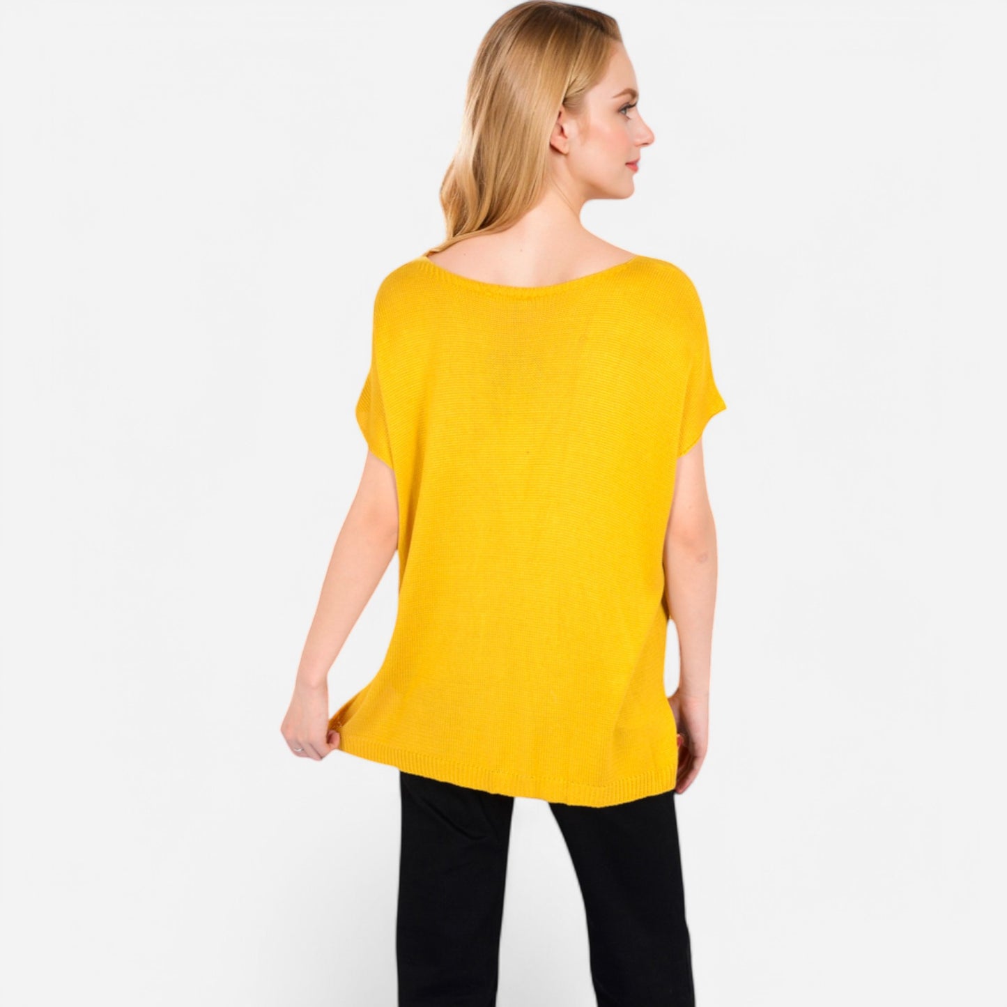 Anna-Kaci Women's V-Neck Knit Top with Short Sleeves and Relaxed Fit
