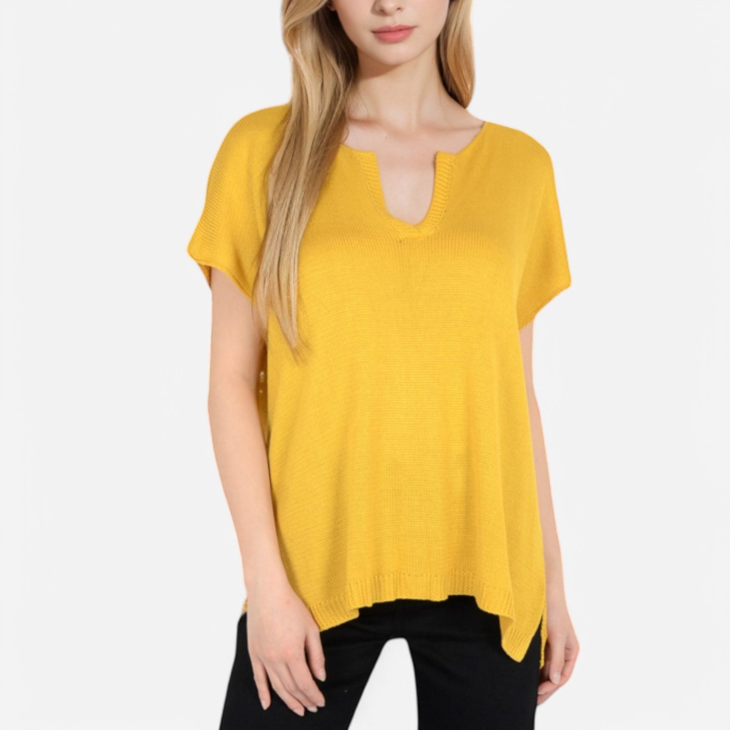 Anna-Kaci Women's V-Neck Knit Top with Short Sleeves and Relaxed Fit
