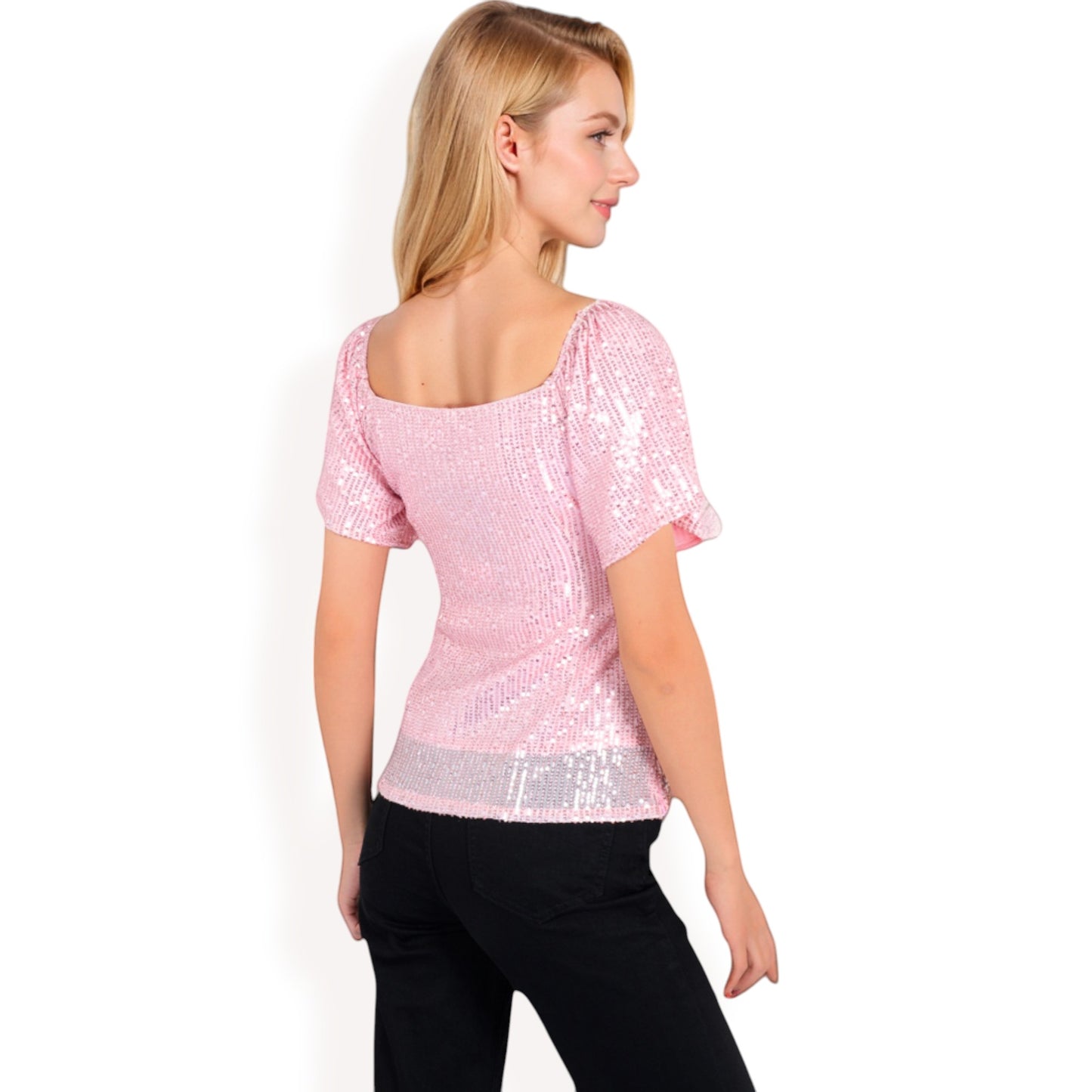 Anna-Kaci Women's Short Sleeve Square Neck Sequin Top for Special Occasions