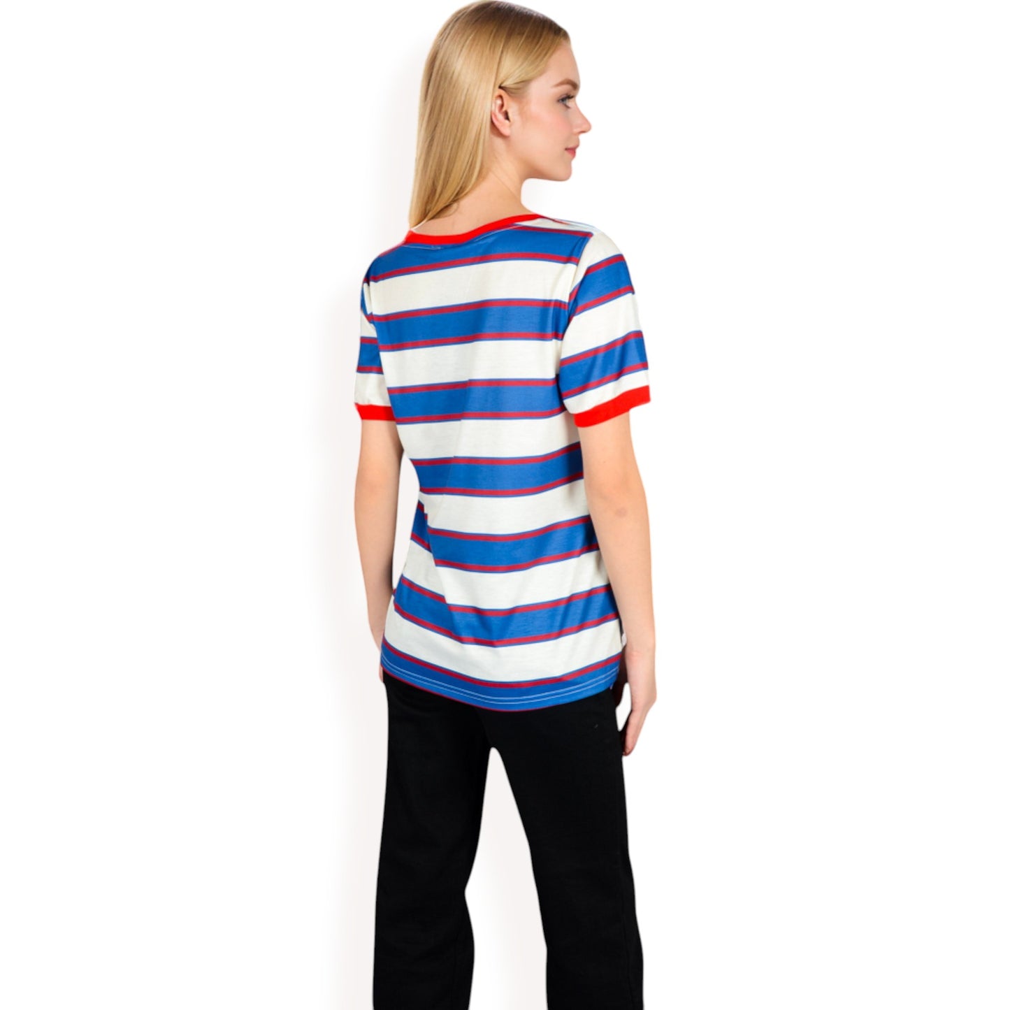 Anna-Kaci Women's Short Sleeve Striped Casual Tee with Contrast Trim