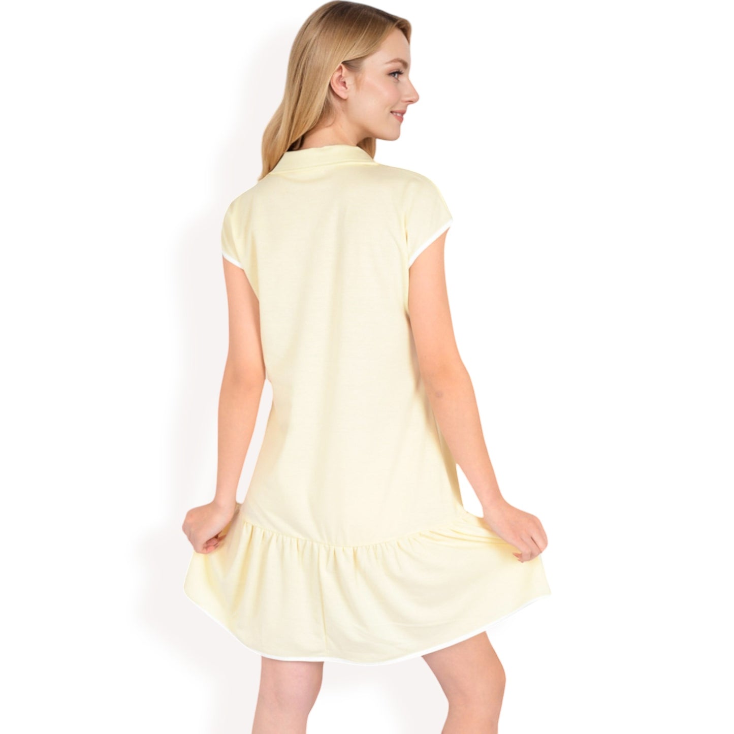 Anna-Kaci Women's Zip-Up Collared Dress with Ruffle Hem