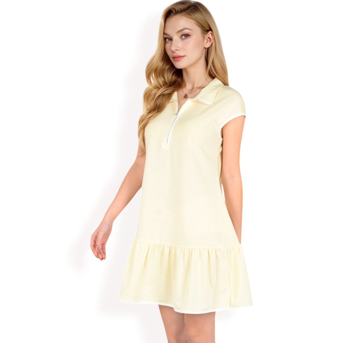 Anna-Kaci Women's Zip-Up Collared Dress with Ruffle Hem