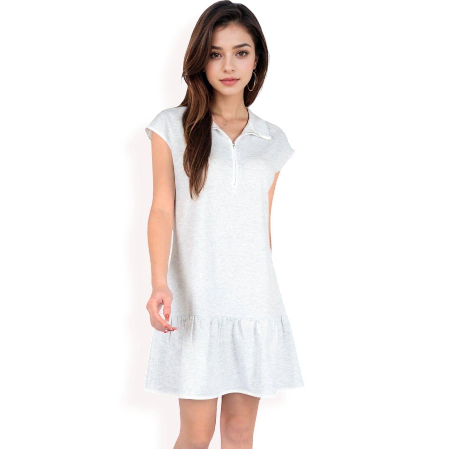 Anna-Kaci Women's Zip-Up Collared Dress with Ruffle Hem