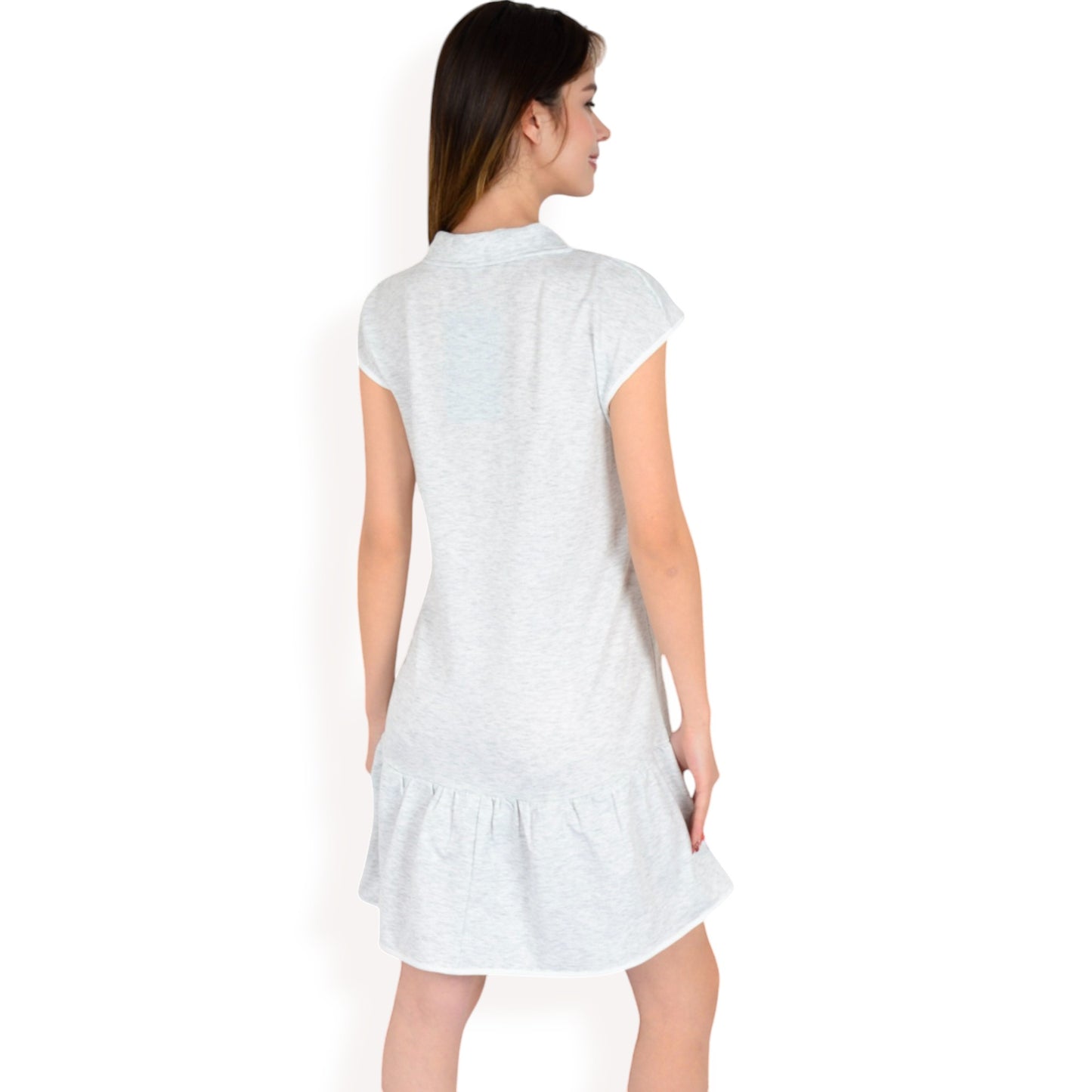 Anna-Kaci Women's Zip-Up Collared Dress with Ruffle Hem