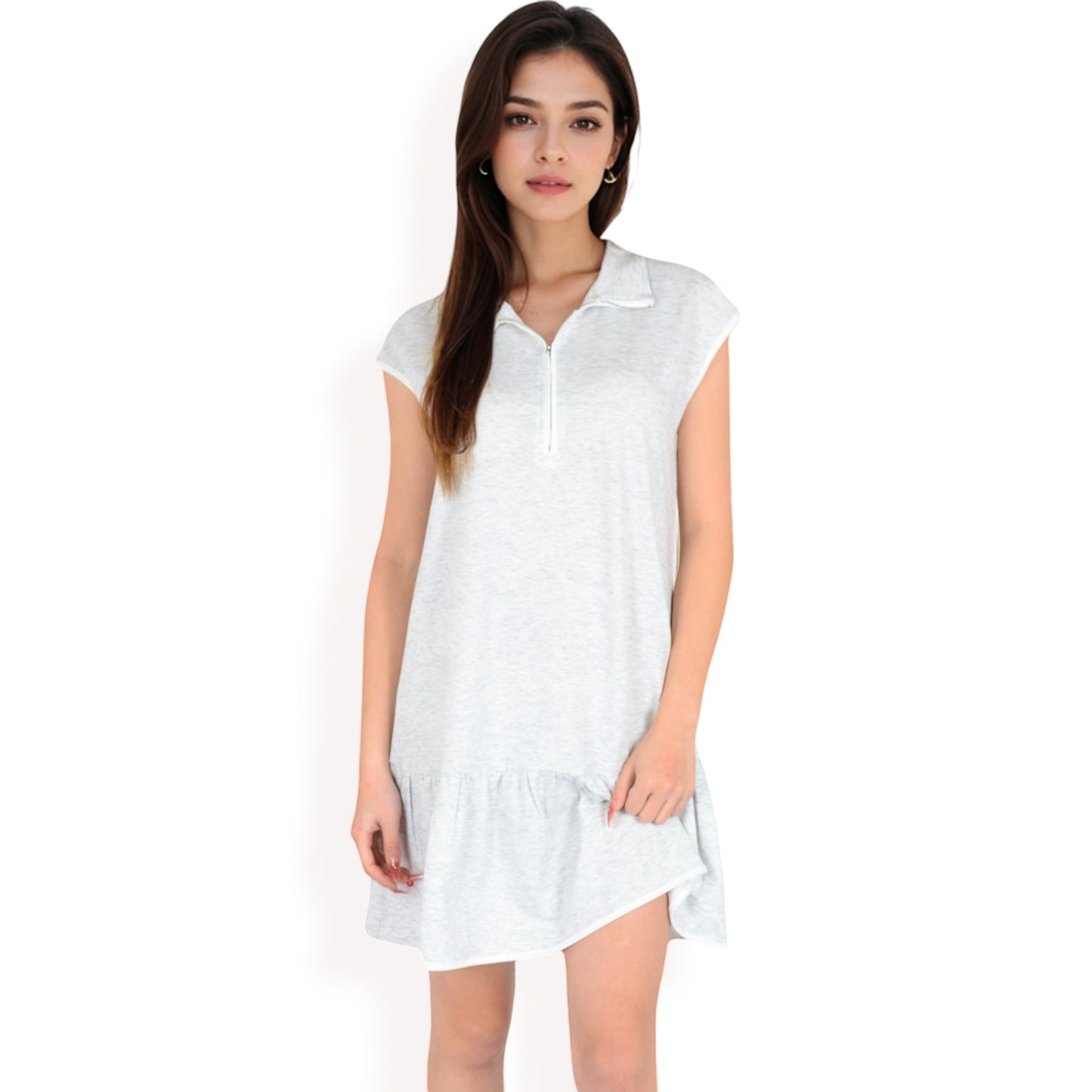 Anna-Kaci Women's Zip-Up Collared Dress with Ruffle Hem