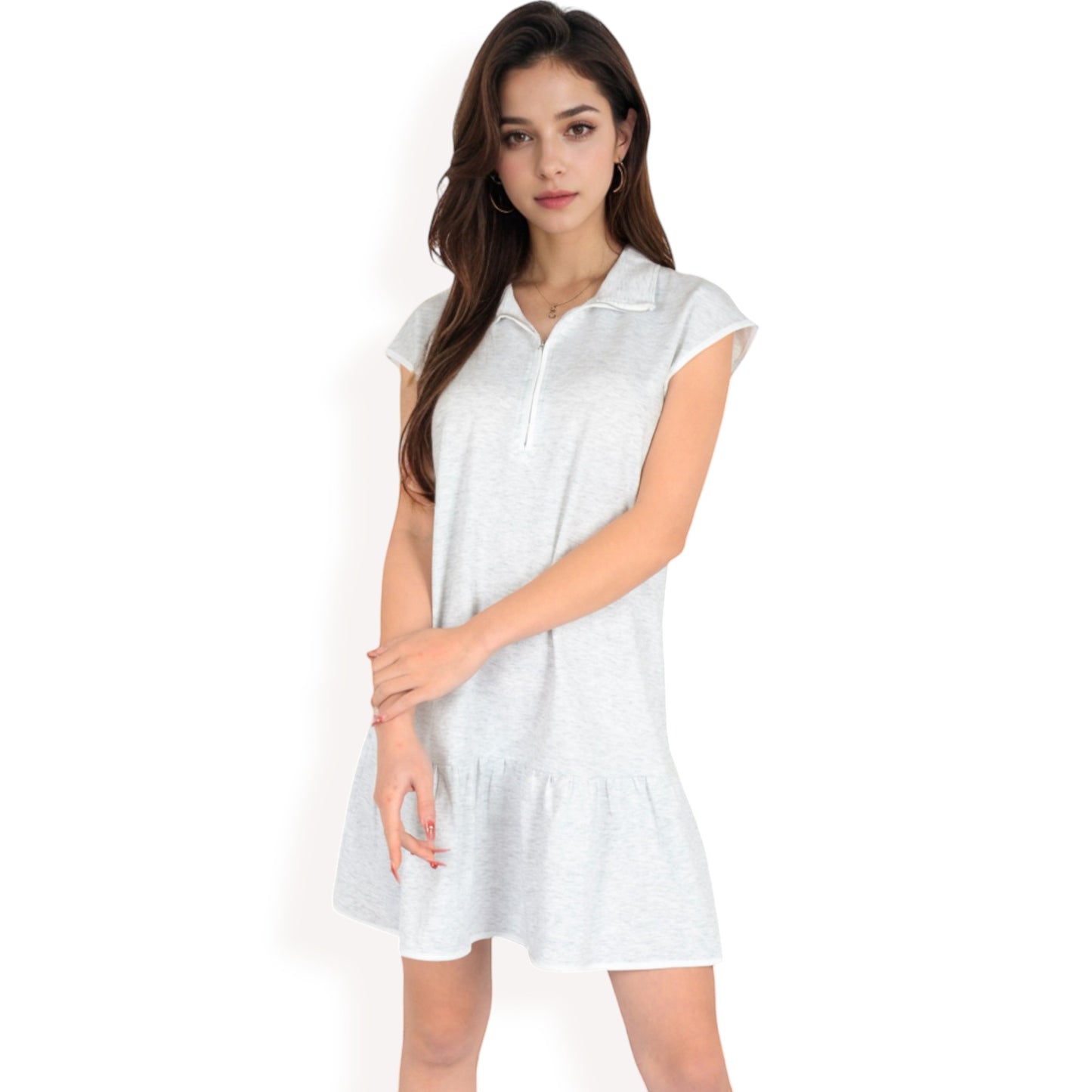 Anna-Kaci Women's Zip-Up Collared Dress with Ruffle Hem