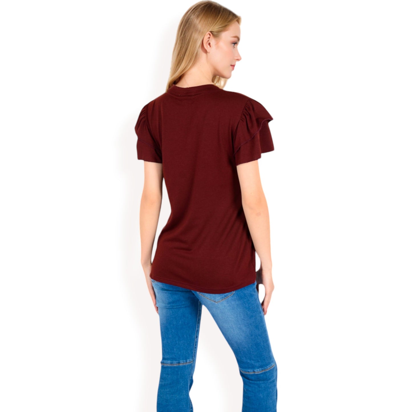 Anna-Kaci Women's Ruffle Sleeve Henley Top with Button Front Detail