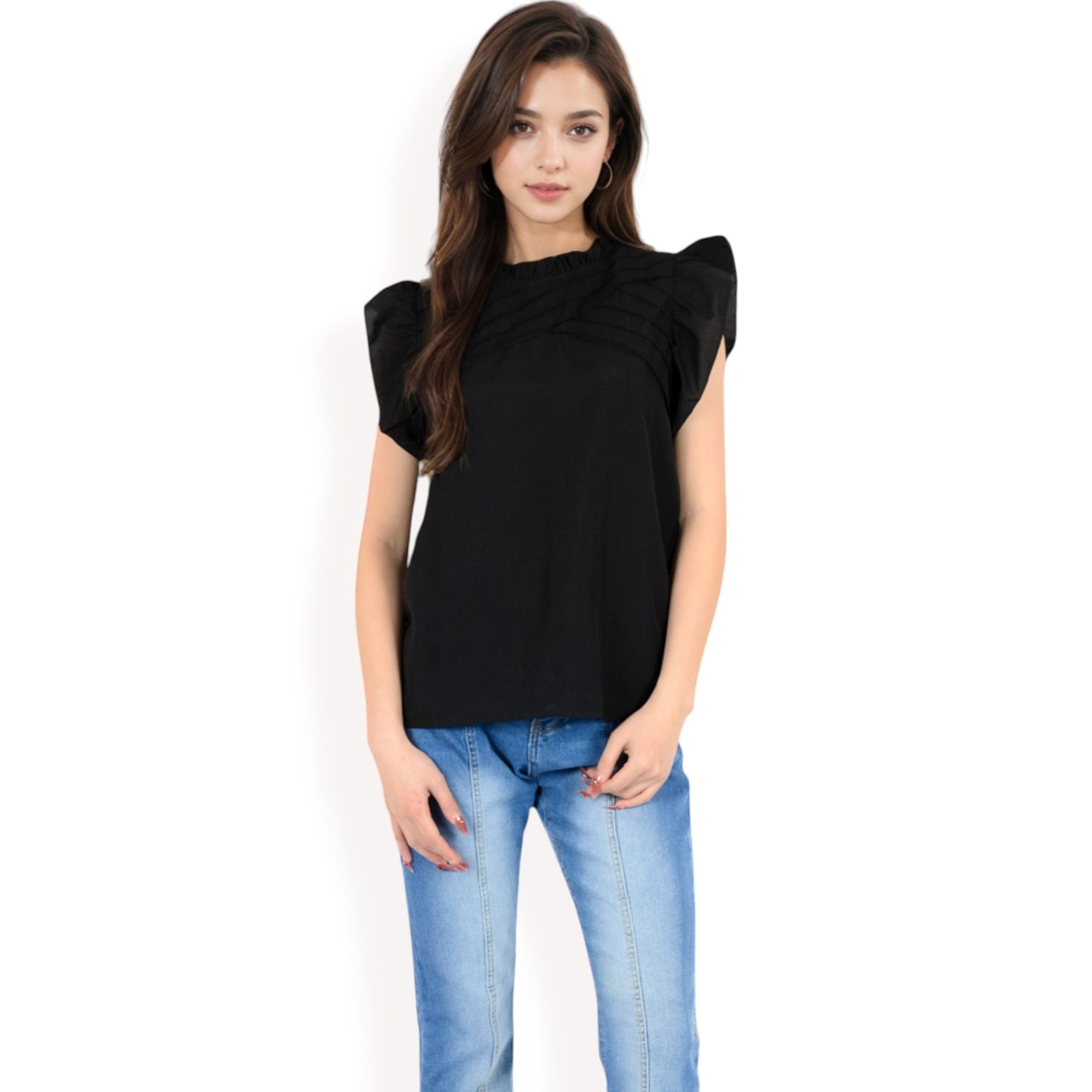 Anna-Kaci Women's Ruffled Sleeve Pleated Front Knit Top
