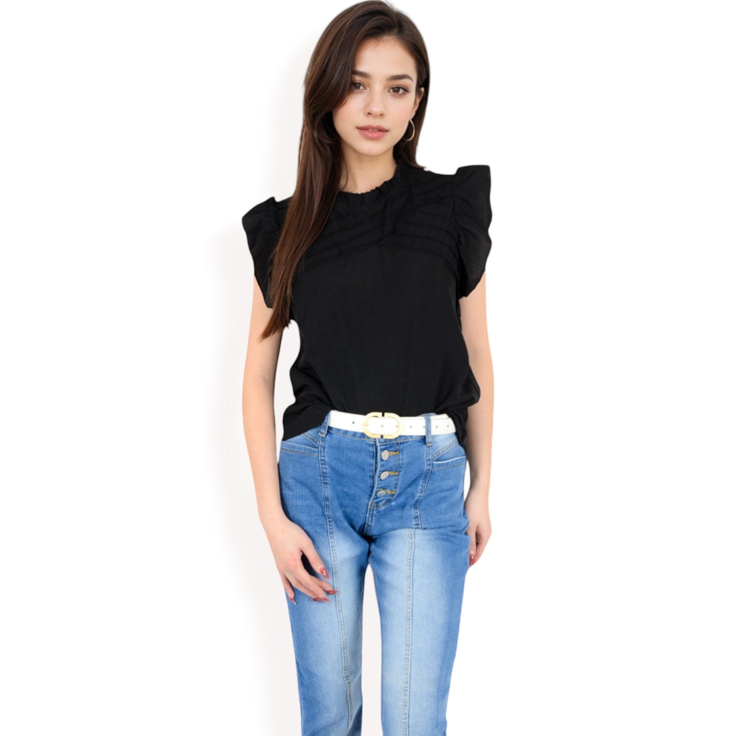 Anna-Kaci Women's Ruffled Sleeve Pleated Front Knit Top