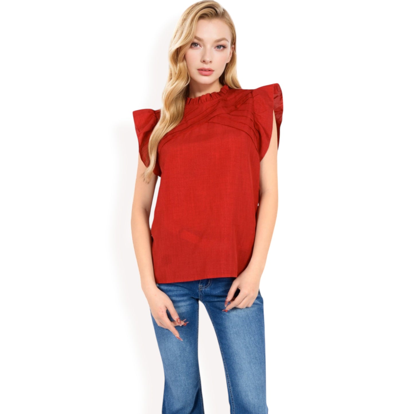 Anna-Kaci Women's Ruffled Sleeve Pleated Front Knit Top