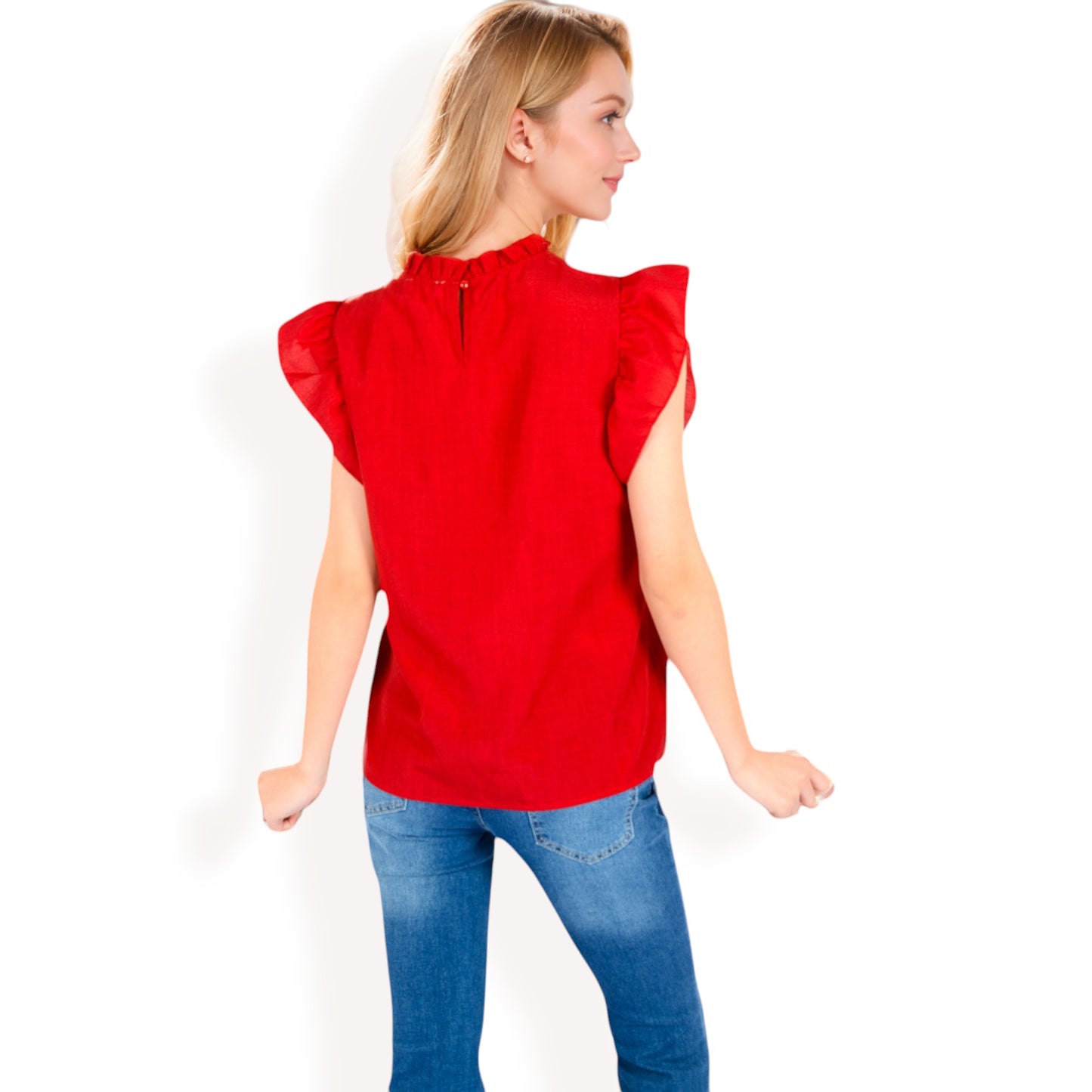 Anna-Kaci Women's Ruffled Sleeve Pleated Front Knit Top