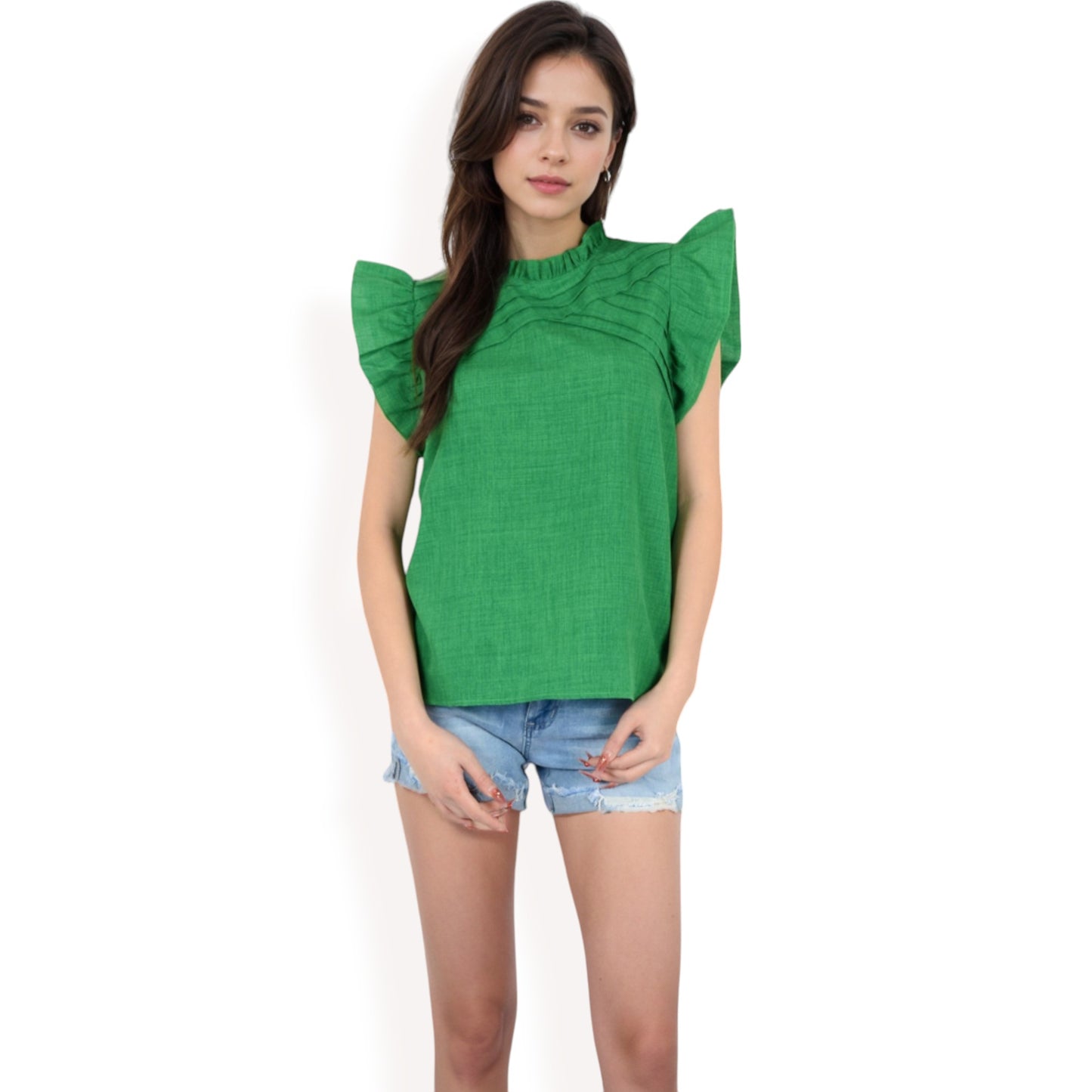 Anna-Kaci Women's Ruffled Sleeve Pleated Front Knit Top