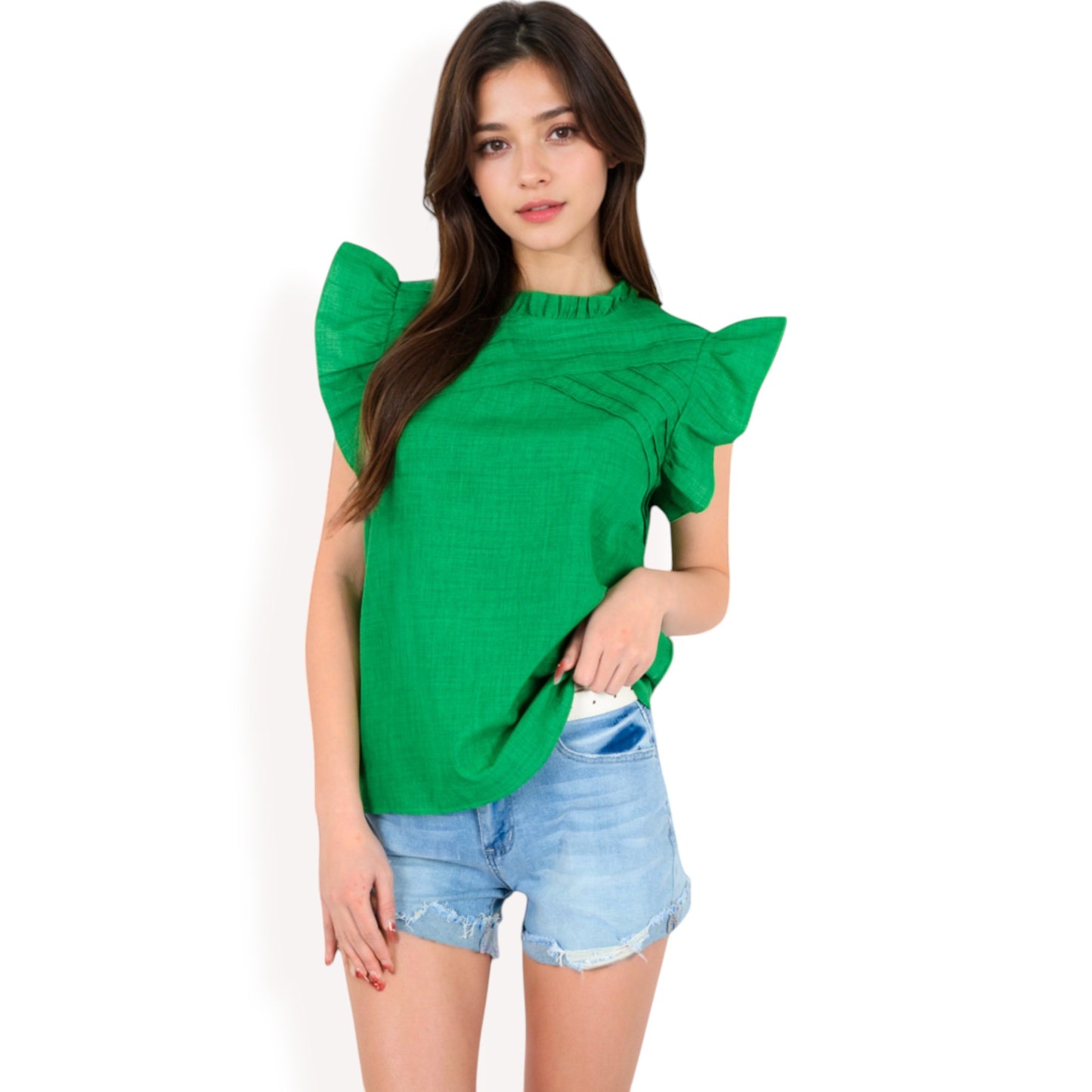 Anna-Kaci Women's Ruffled Sleeve Pleated Front Knit Top