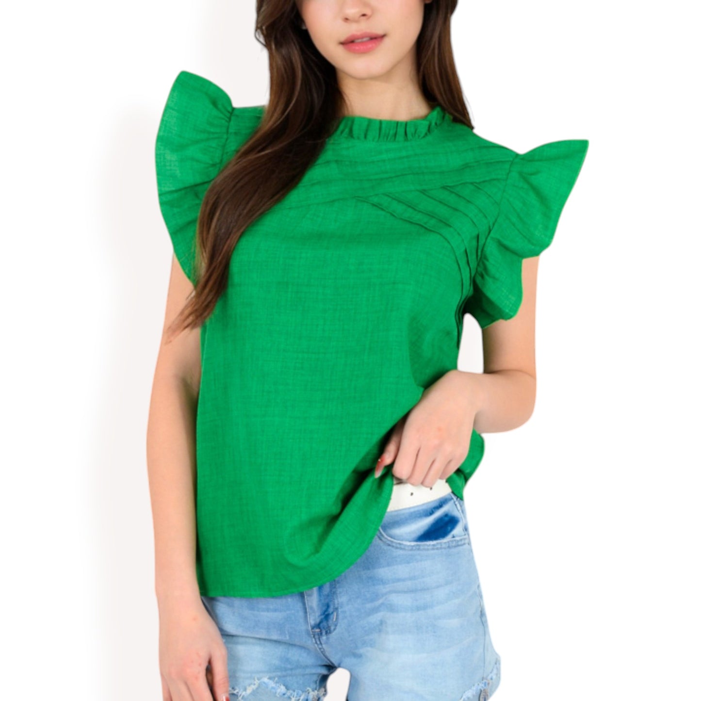 Anna-Kaci Women's Ruffled Sleeve Pleated Front Knit Top