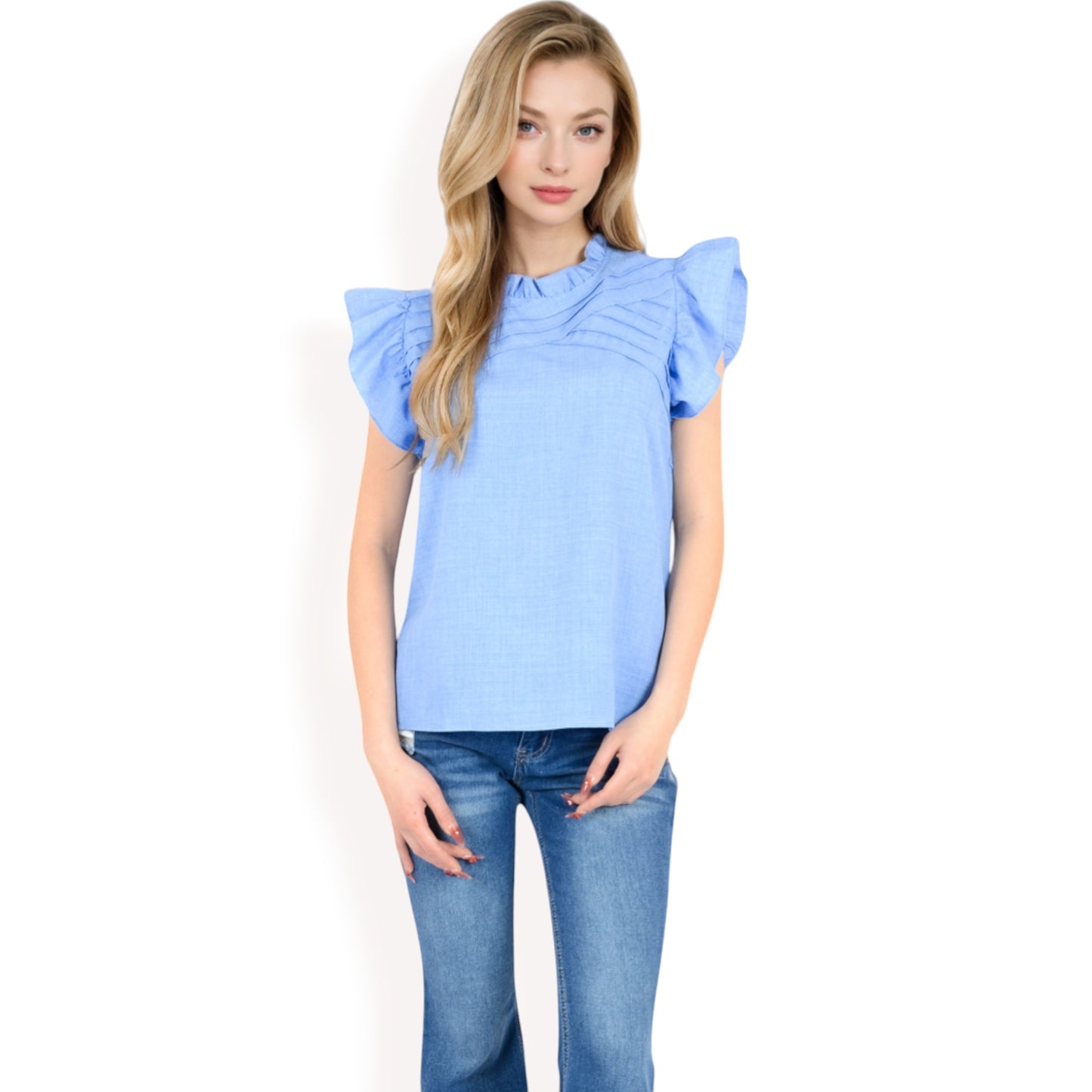Anna-Kaci Women's Ruffled Sleeve Pleated Front Knit Top