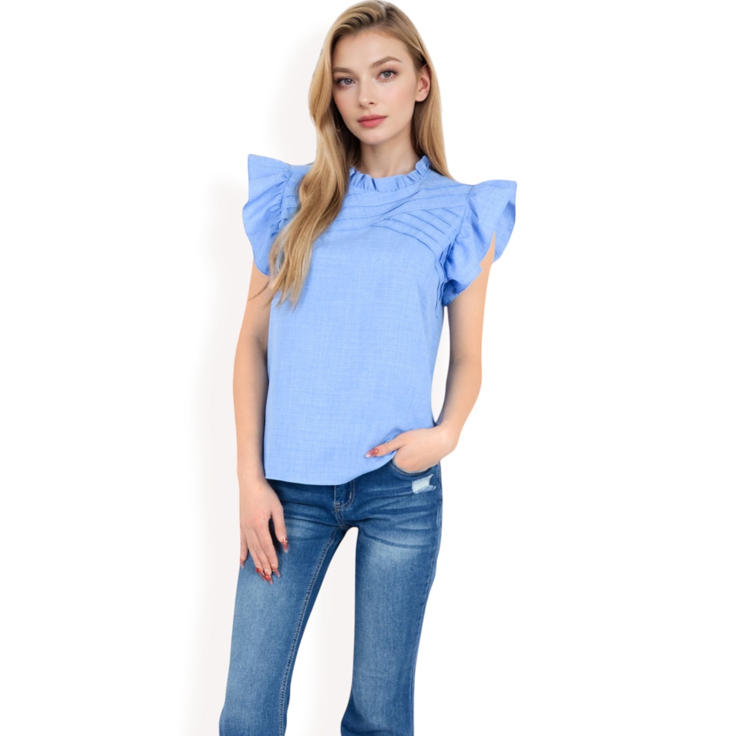 Anna-Kaci Women's Ruffled Sleeve Pleated Front Knit Top