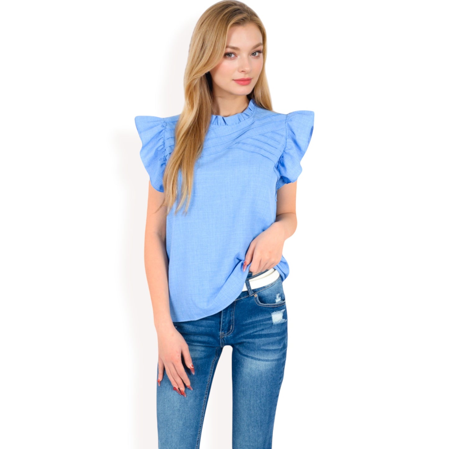 Anna-Kaci Women's Ruffled Sleeve Pleated Front Knit Top