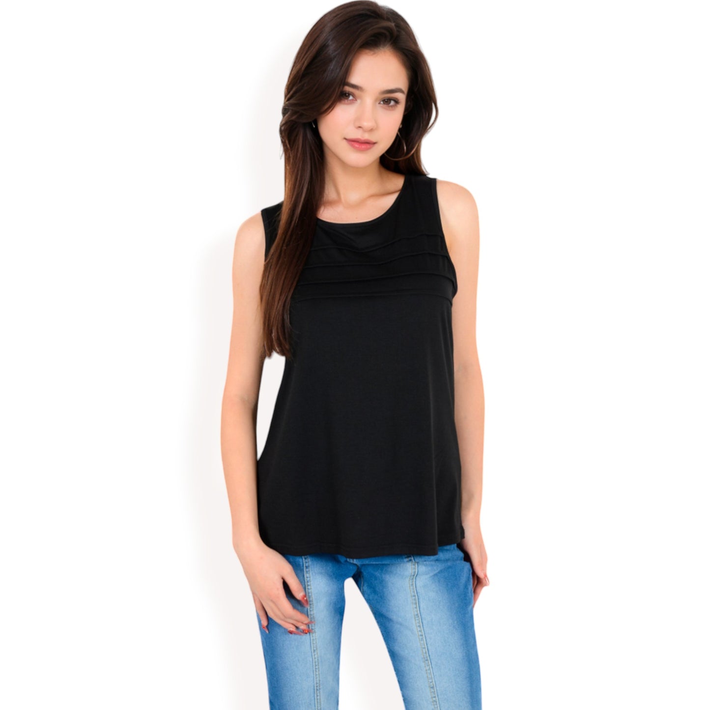 Anna-Kaci Women's Sleeveless Tank Top with Pintuck Pleat Details and Soft Stretch Fabric