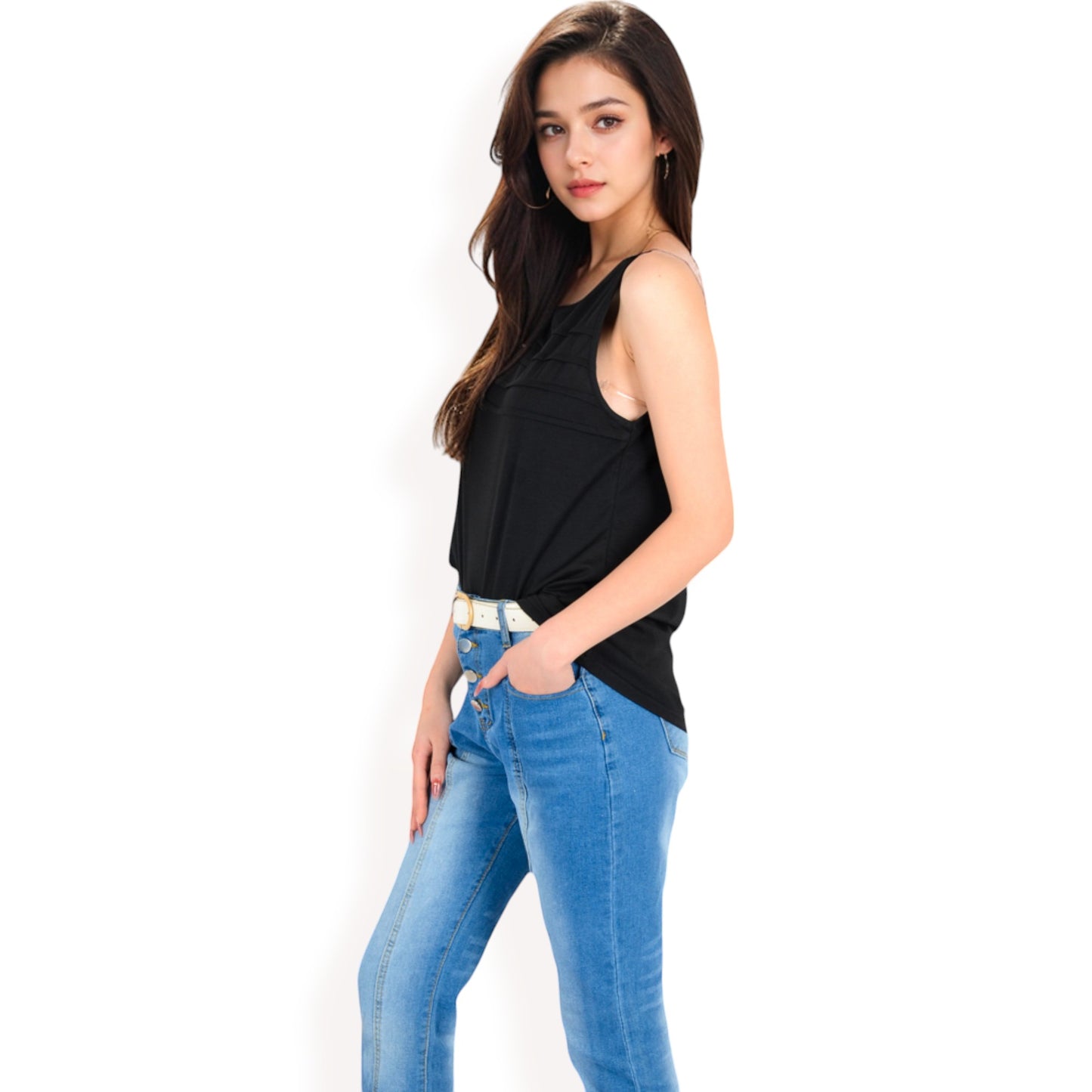 Anna-Kaci Women's Sleeveless Tank Top with Pintuck Pleat Details and Soft Stretch Fabric