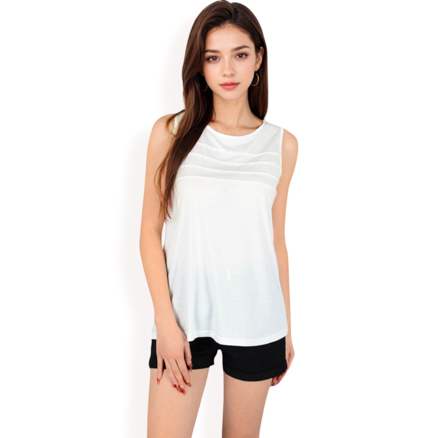 Anna-Kaci Women's Sleeveless Tank Top with Pintuck Pleat Details and Soft Stretch Fabric