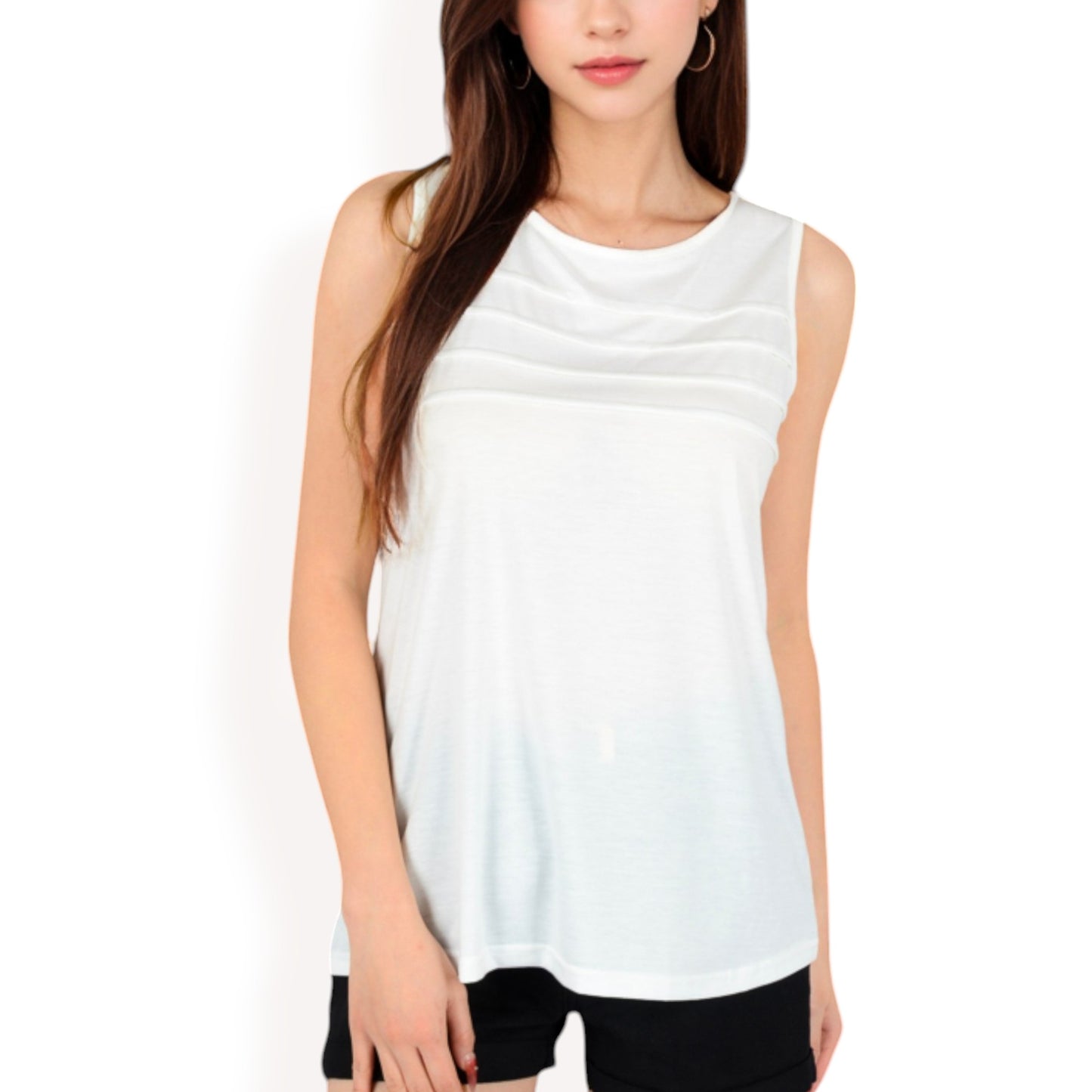 Anna-Kaci Women's Sleeveless Tank Top with Pintuck Pleat Details and Soft Stretch Fabric
