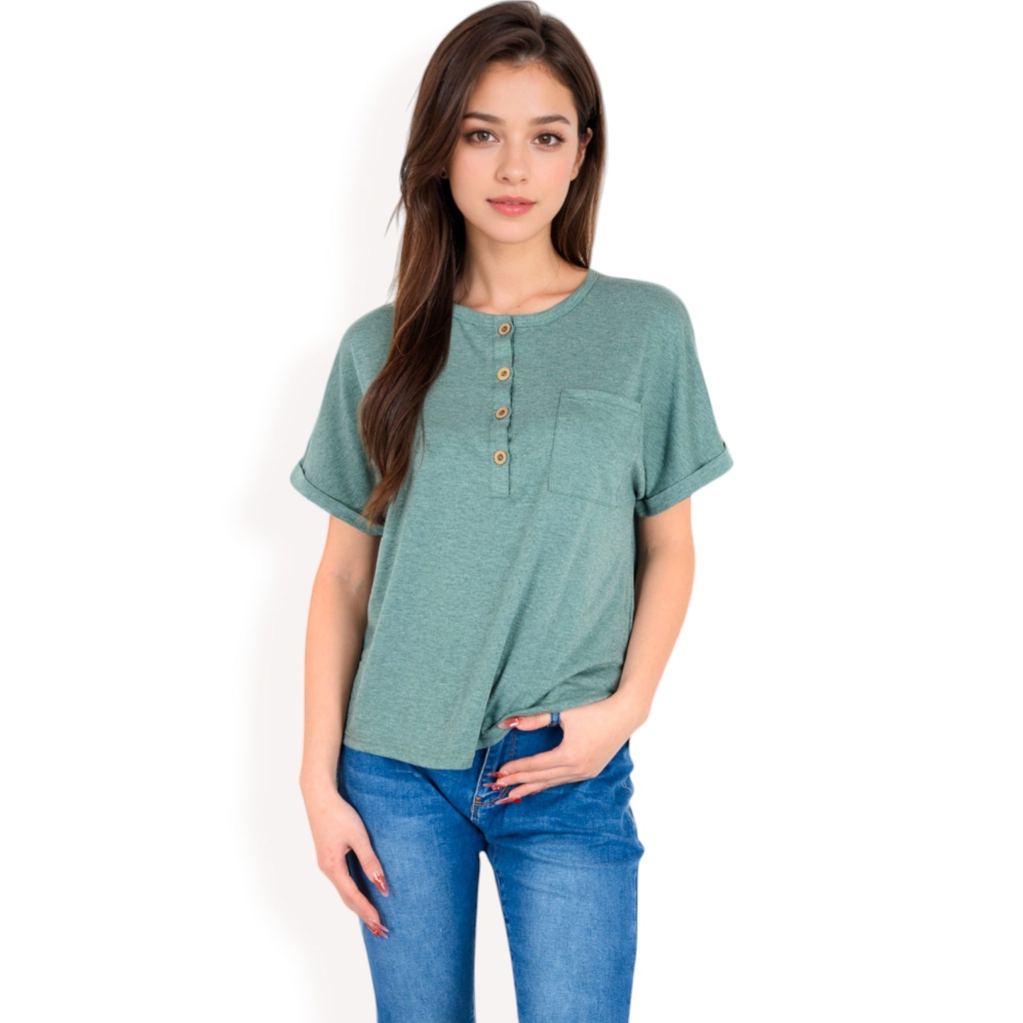 Anna-Kaci Women's Casual Short Sleeve Henley Top with Button Front and Chest Pocket