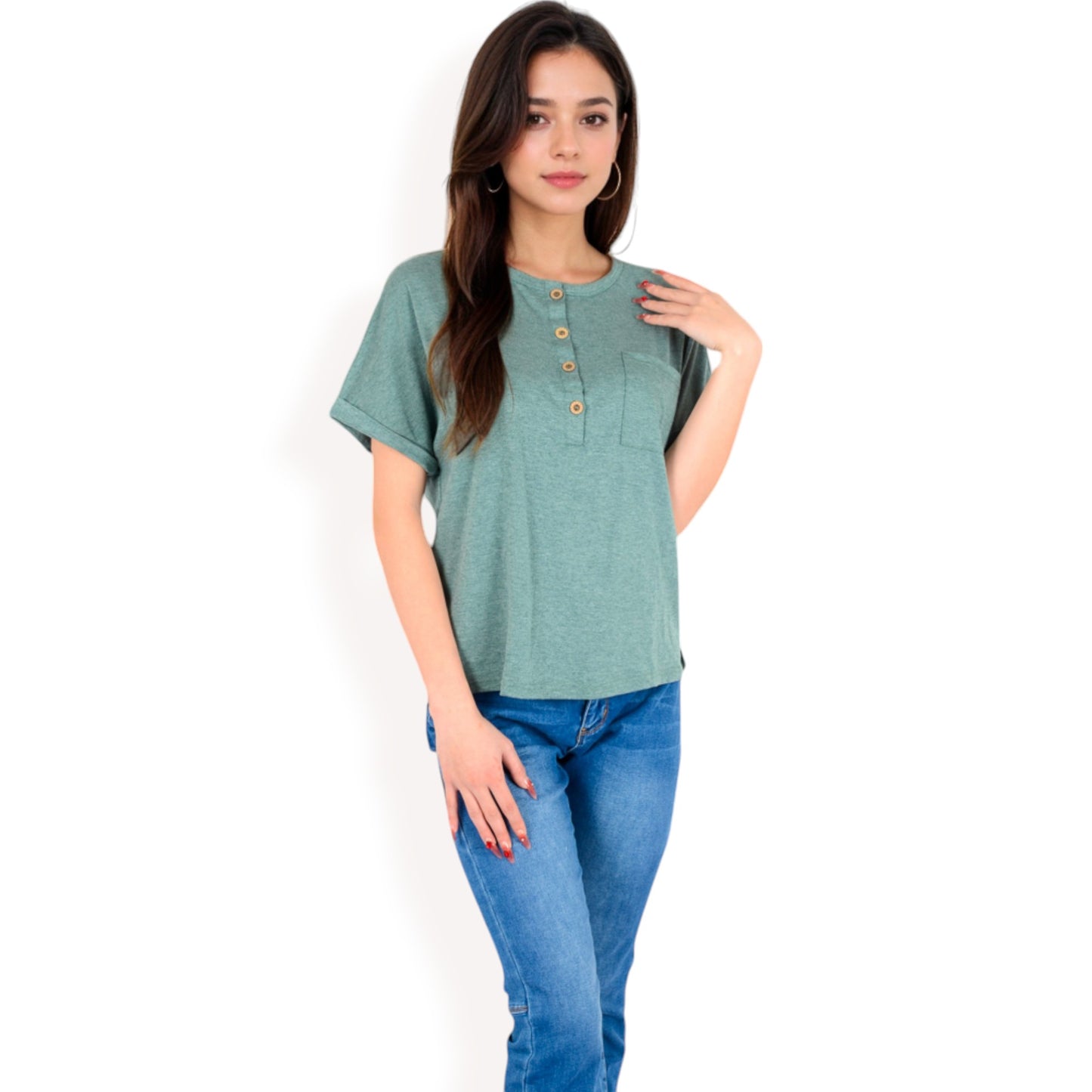 Anna-Kaci Women's Casual Short Sleeve Henley Top with Button Front and Chest Pocket