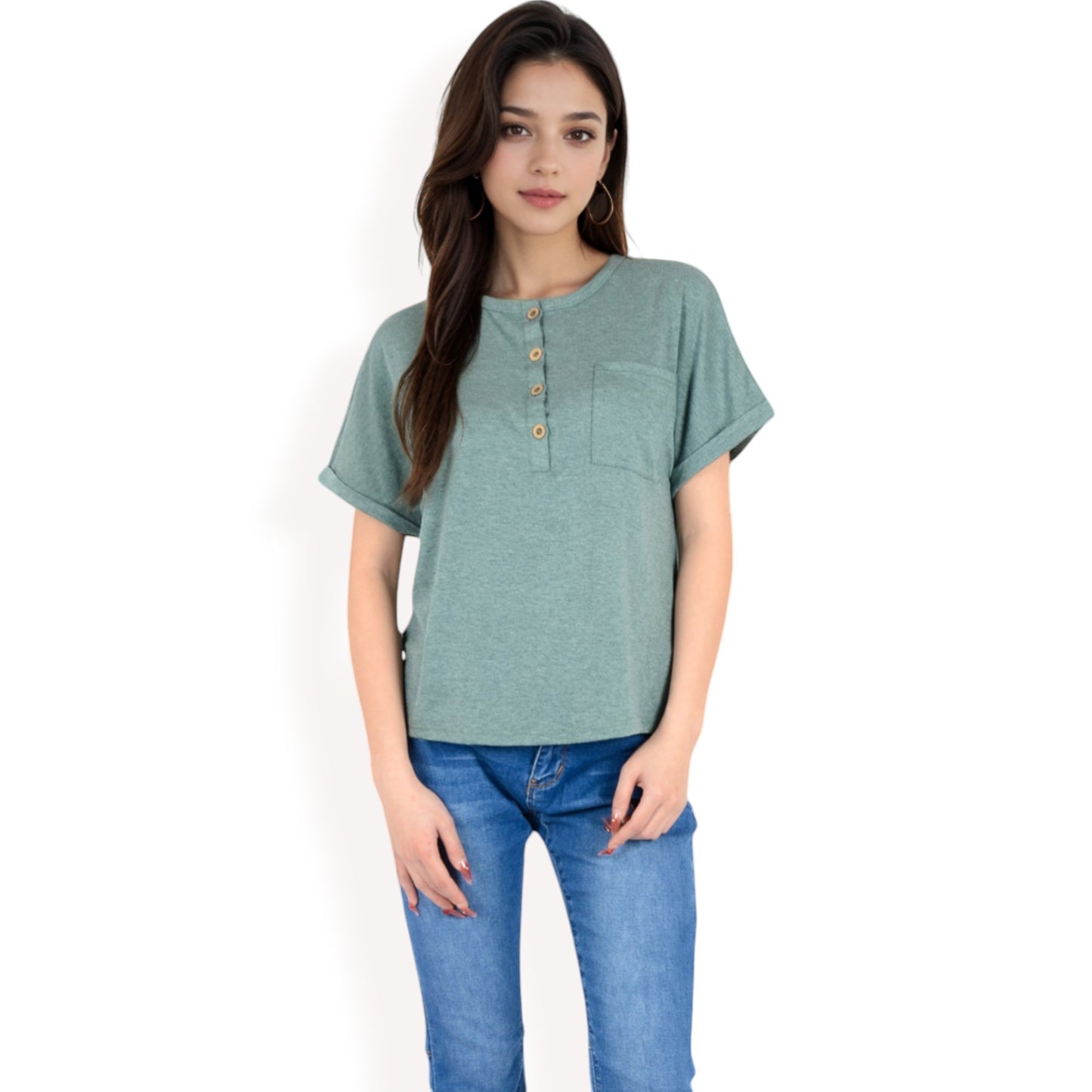 Anna-Kaci Women's Casual Short Sleeve Henley Top with Button Front and Chest Pocket