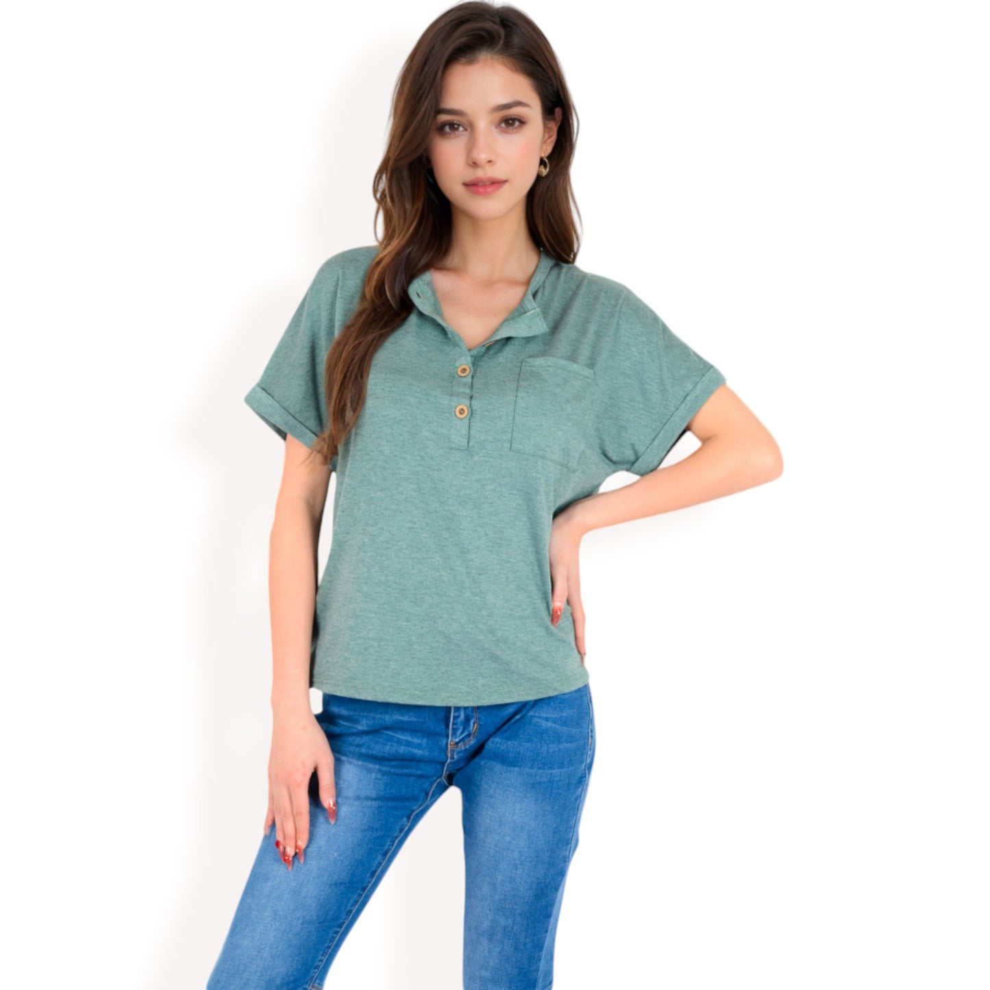 Anna-Kaci Women's Casual Short Sleeve Henley Top with Button Front and Chest Pocket