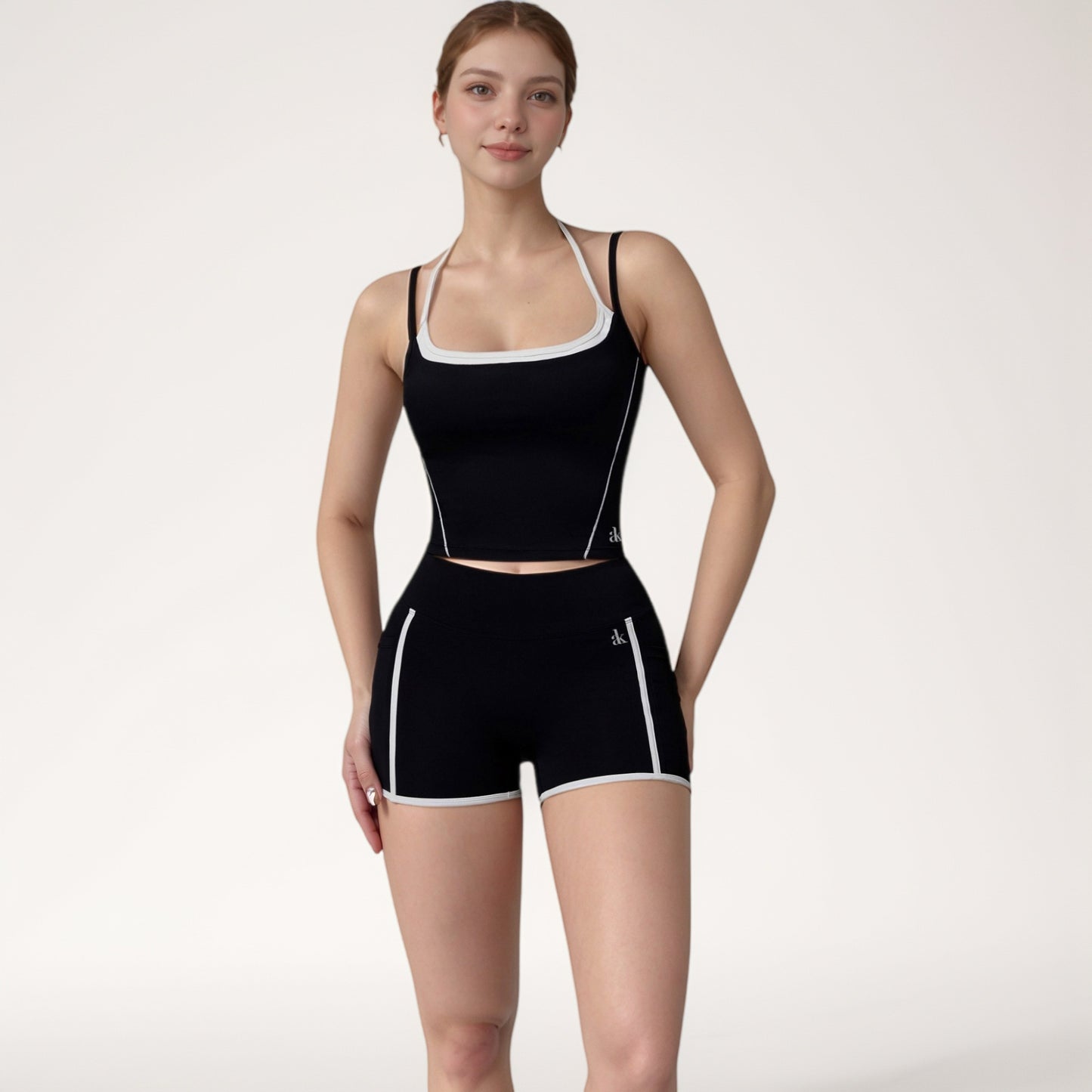 Anna-Kaci Active Women's Contrast Trim Cropped Tank Top with Square Neck and Spaghetti Straps