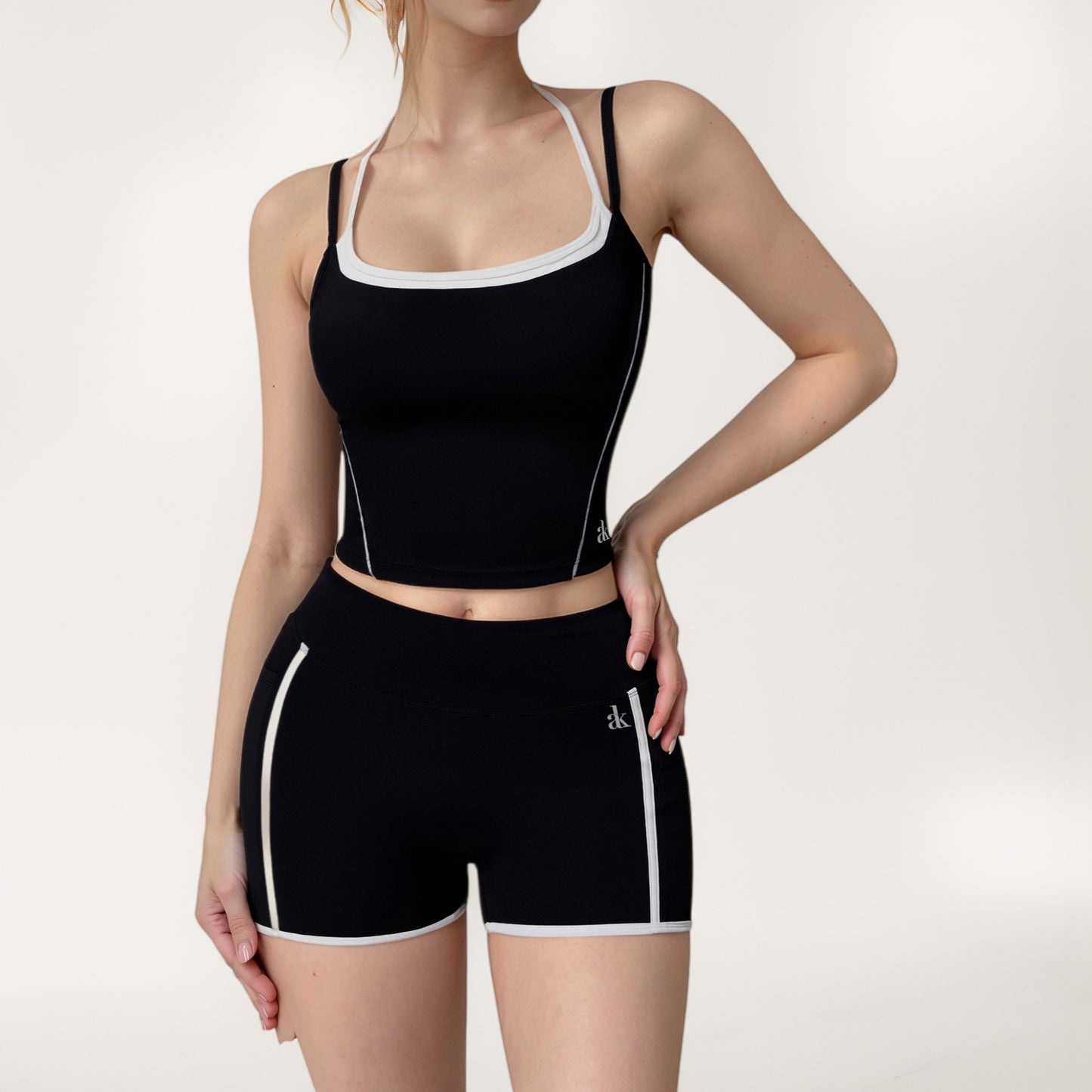 Anna-Kaci Active Women's Contrast Trim Cropped Tank Top with Square Neck and Spaghetti Straps
