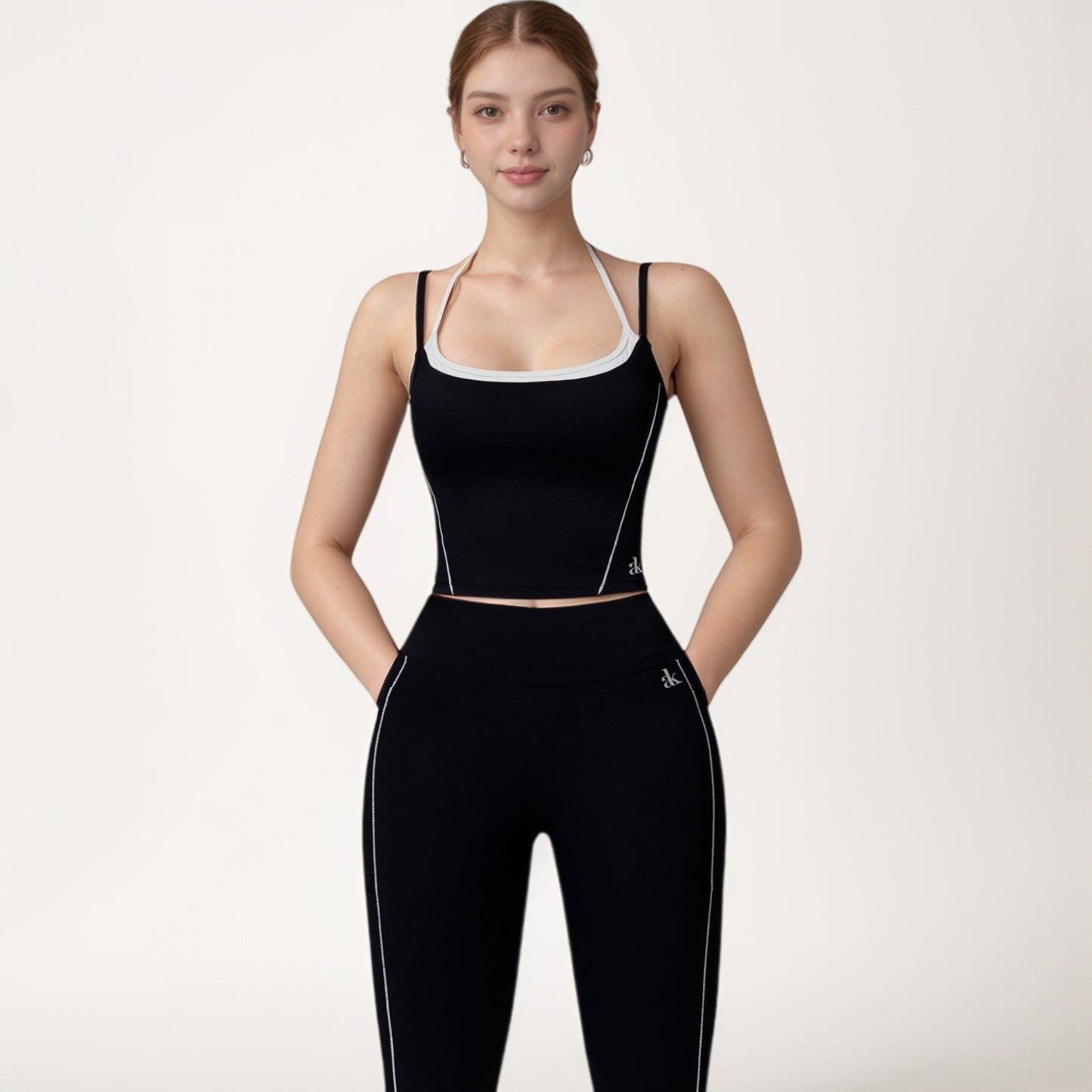 Anna-Kaci Active Women's Contrast Trim Cropped Tank Top with Square Neck and Spaghetti Straps